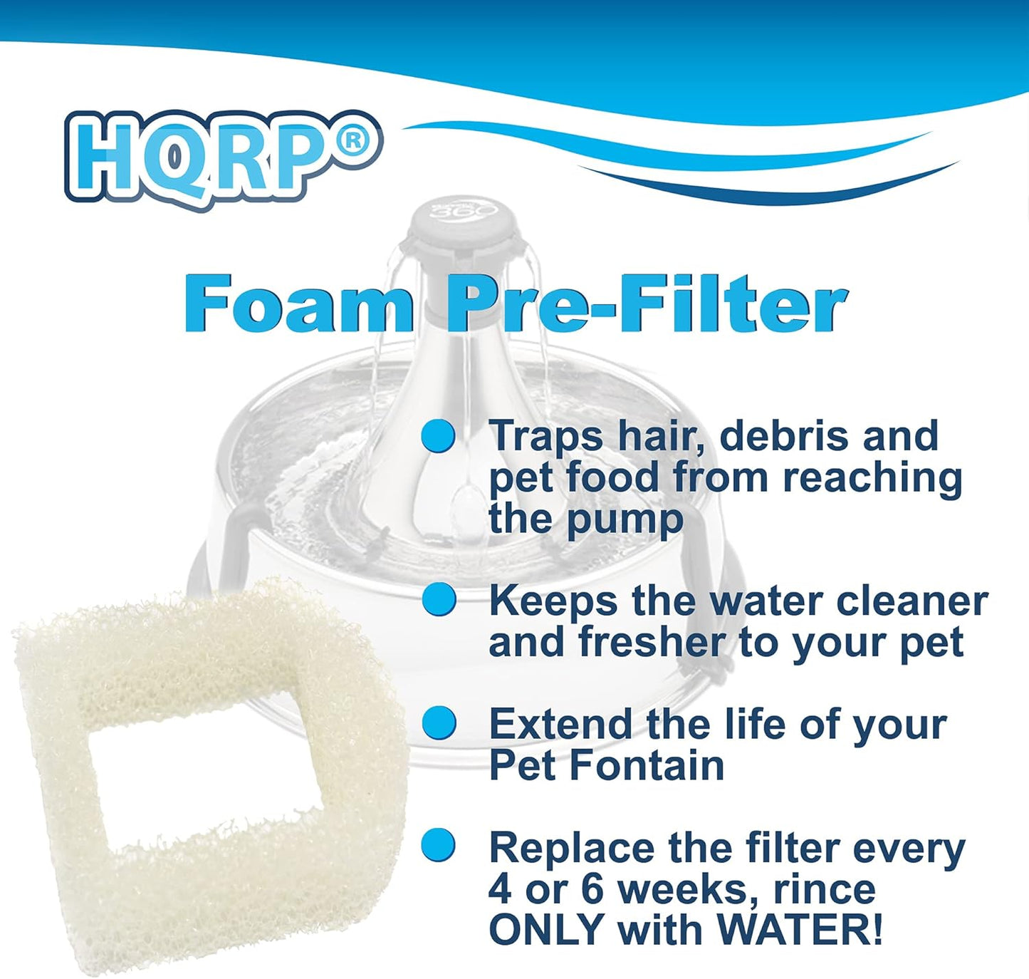 HQRP 2-Pack Foam Pre-Filter Compatible with Drinkwell Ceramic Lotus PWW00-13709 / DMLT-CER, Sedona PWW00-15417, Pagoda PWW00-13907 / PWW00-14289 Pet Fountains for Cat and Dog