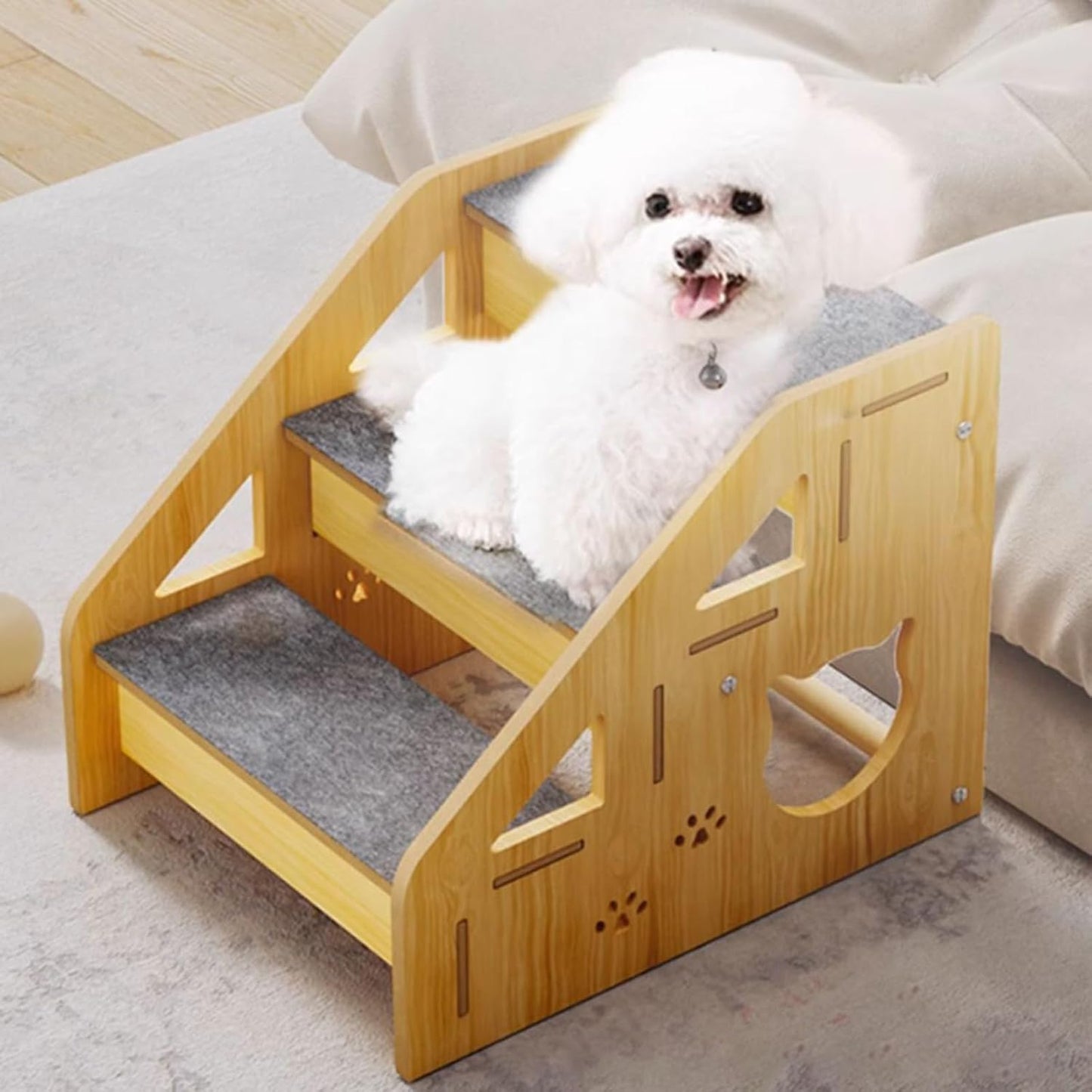 TimberTrot Pro - Dog Steps | Wooden Non-Slip Pet Ladder | 3-Step Cat Stairs for Couch, Sofa, and Bed | for Small Elderly Puppy and Kittens | Apartment Friendly
