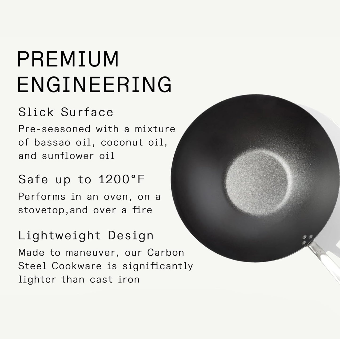 Made In Cookware | 13" Seasoned Carbon Steel Wok - (Like Cast Iron, but Better) | Professional Cookware | Crafted in Sweden | Induction Compatible