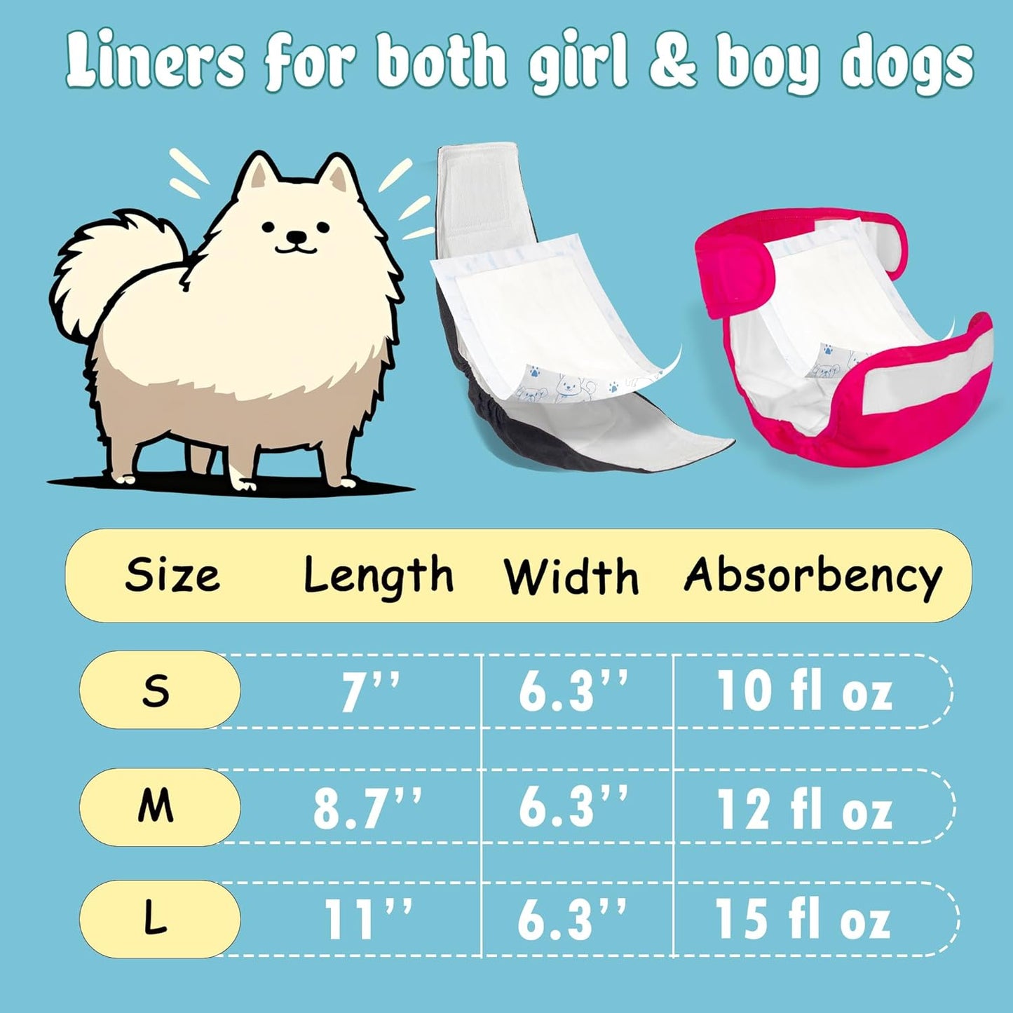 LeapSheep Dog Diaper Liners Pee Pads for Male and Female Dogs, Dog Period Pads, Super Soft Absorbtion Dog Booster Pads Fits Belly Bands, Wraps and Washable Doggy Diapers Female (S, 50)