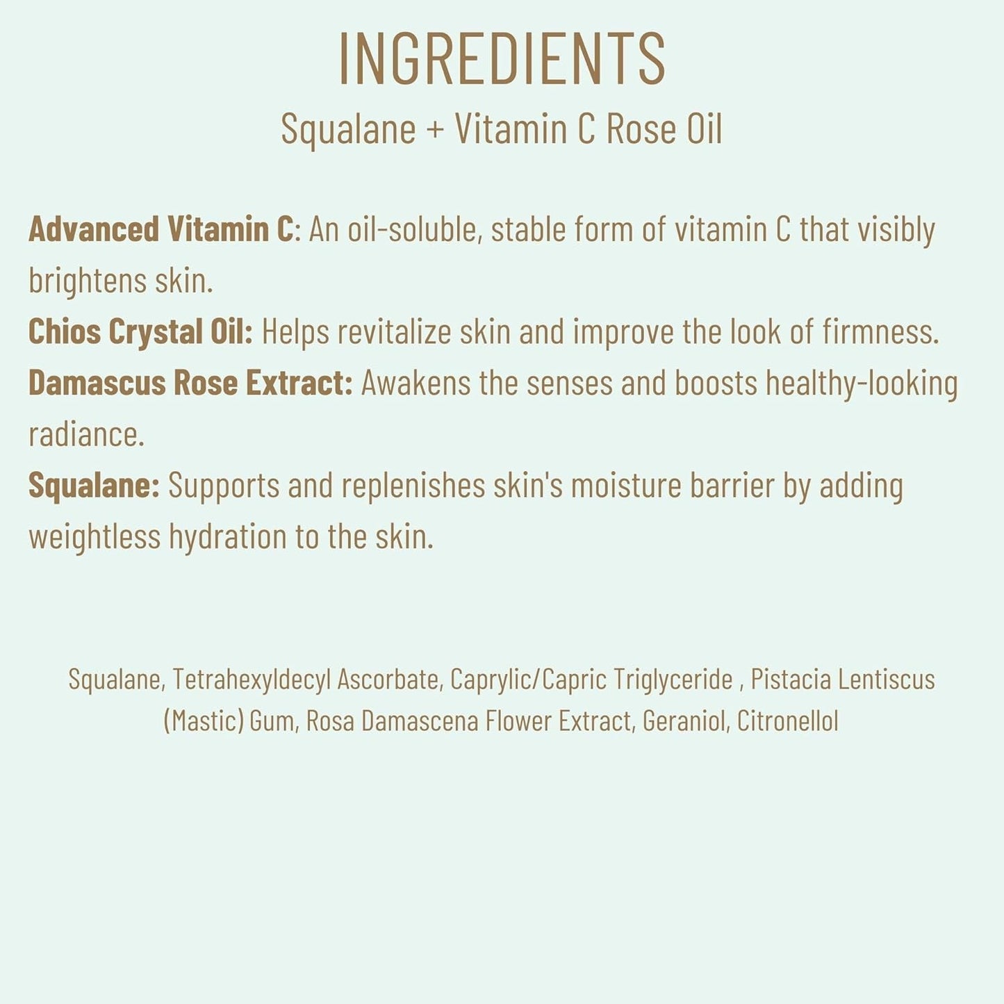 BIOSSANCE Squalane + Vitamin C Rose Advanced Facial Oil - Brightening, Firming, and Hydrating Serum for All Skin Types - Chios Crystal Oil, Damascus Rose Extract & Squalane for Radiance