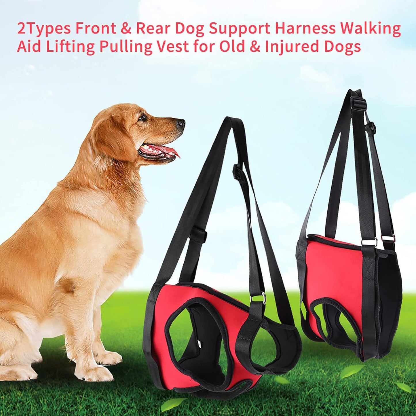 Oumefar Rear Leg Support Harness for Dogs, Elderly Injured Dog Mobility Aid Lifting Vest with Adjustable Straps, Assistance Harness for Stairs Car Travel, Front & Rear Harness Options (Large)