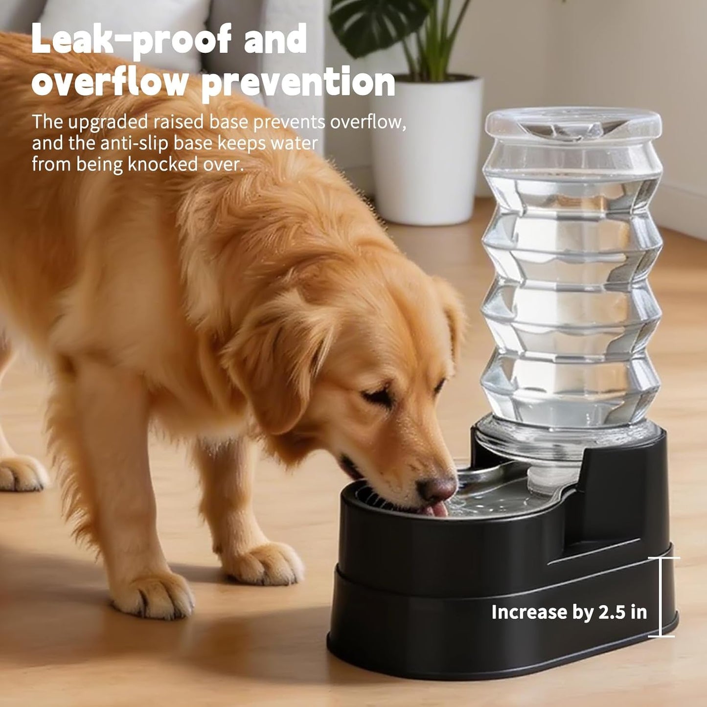 RIZZARI Automatic Pet Waterer: Large Capacity 8L Stainless Steel Gravity Bowl - Black - Elevated Auto Refill - Anti-Spill Cat Water Dispenser for Senior Dogs - Home Garden Use