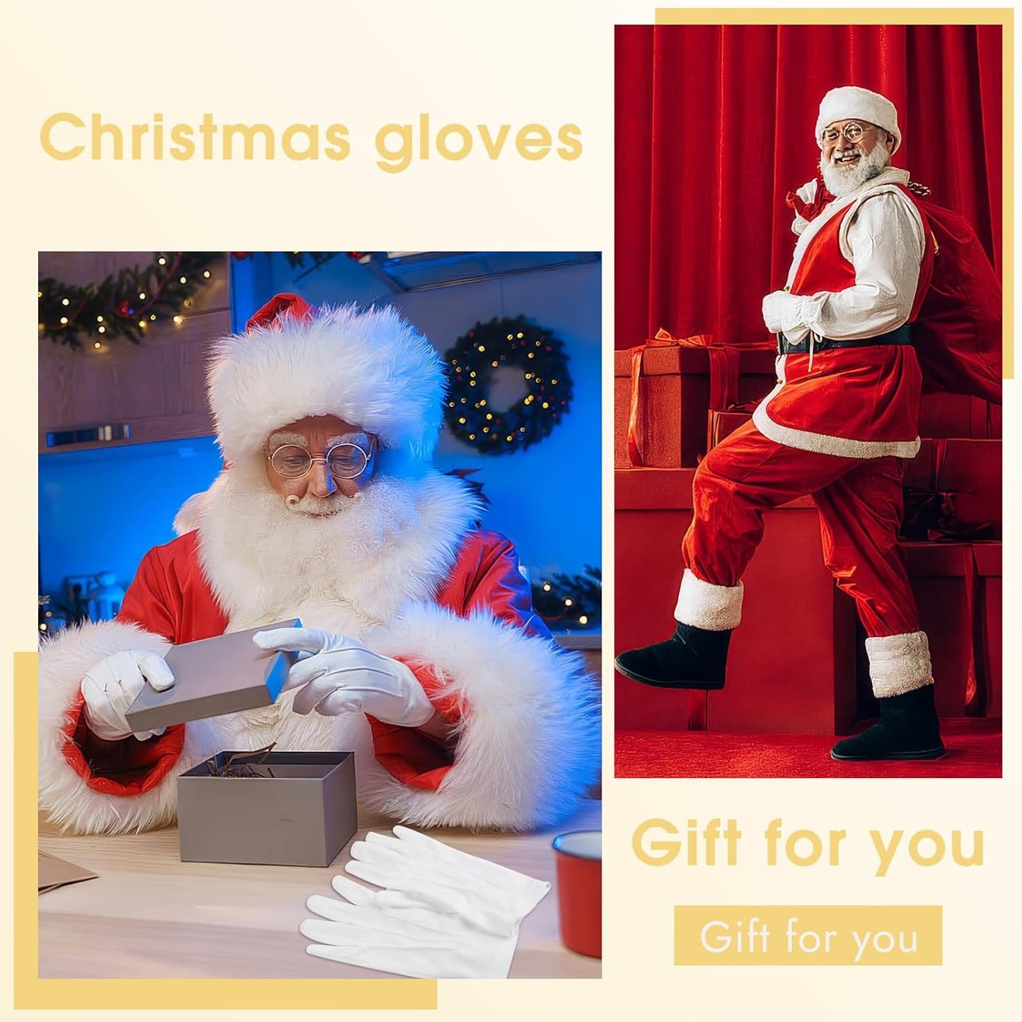 BEVTEE 2 Pairs White Gloves Men, Marching Band Gloves with Snap Cuff, for Art The Clown Magician Costume Halloween