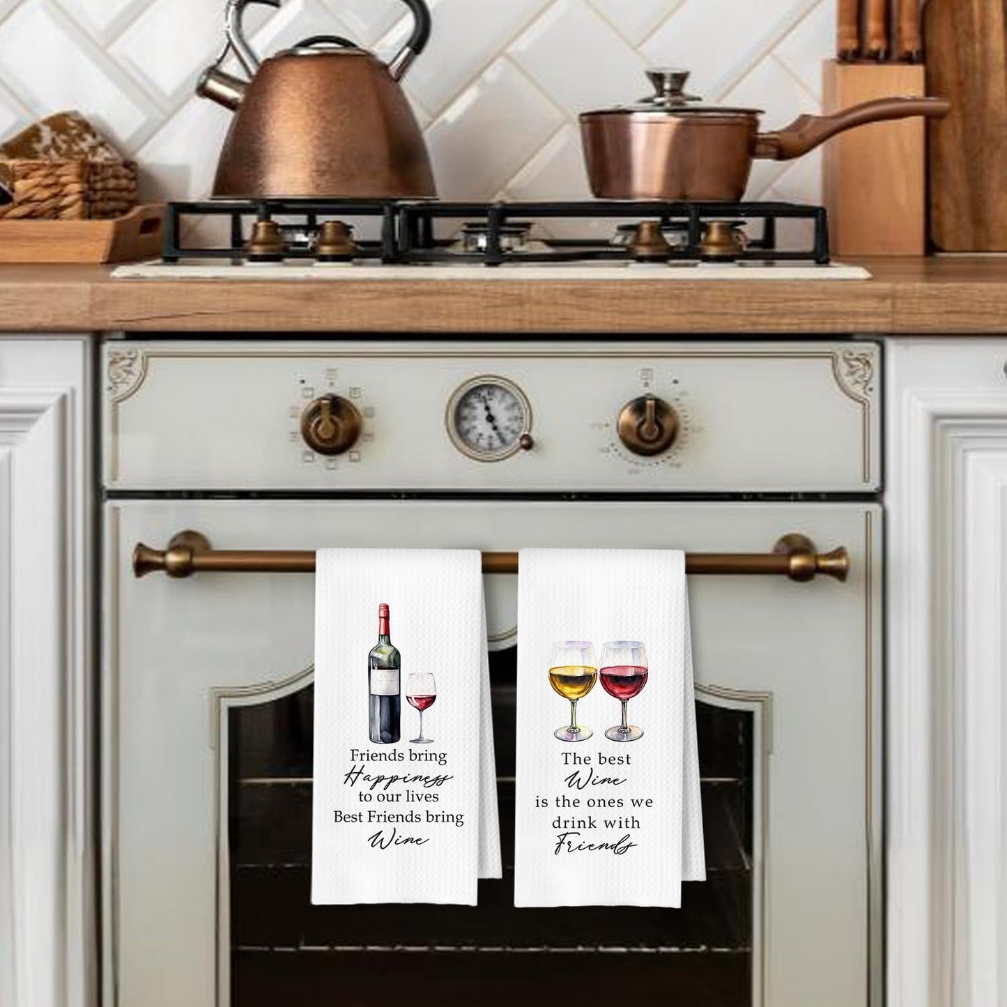 Friends and Wine Kitchen Towels Set of 2, Gifts for Wine Lovers Dish Tea Bar Towels for Kitchen Bar Cart Decor, Wines Gifts for Women Men Decorative Hand Towels, 16x24 Inches