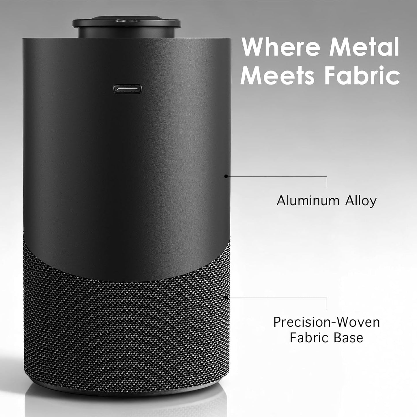 Waterless Essential Oil Diffuser for Home (Aluminum Alloy & Fabric) - Cordless Car Scent diffuser with 3 Timer & 3 Mist Levels - 2000mAh Battery Operated Scent Air Machine for Room Office Hotel, Black