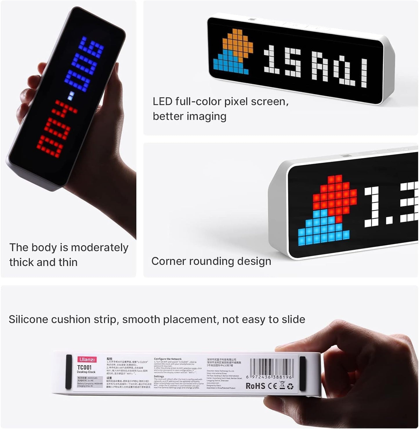 ULANZI TC001 Smart Pixel Clock, Gaming Setup Digital Alarm Clock with Weather - Awtrix Simulator - WiFi Connect, Social Media Counter, Retro Pixel Art Clock for Gaming Room,Bedside, Office Decor