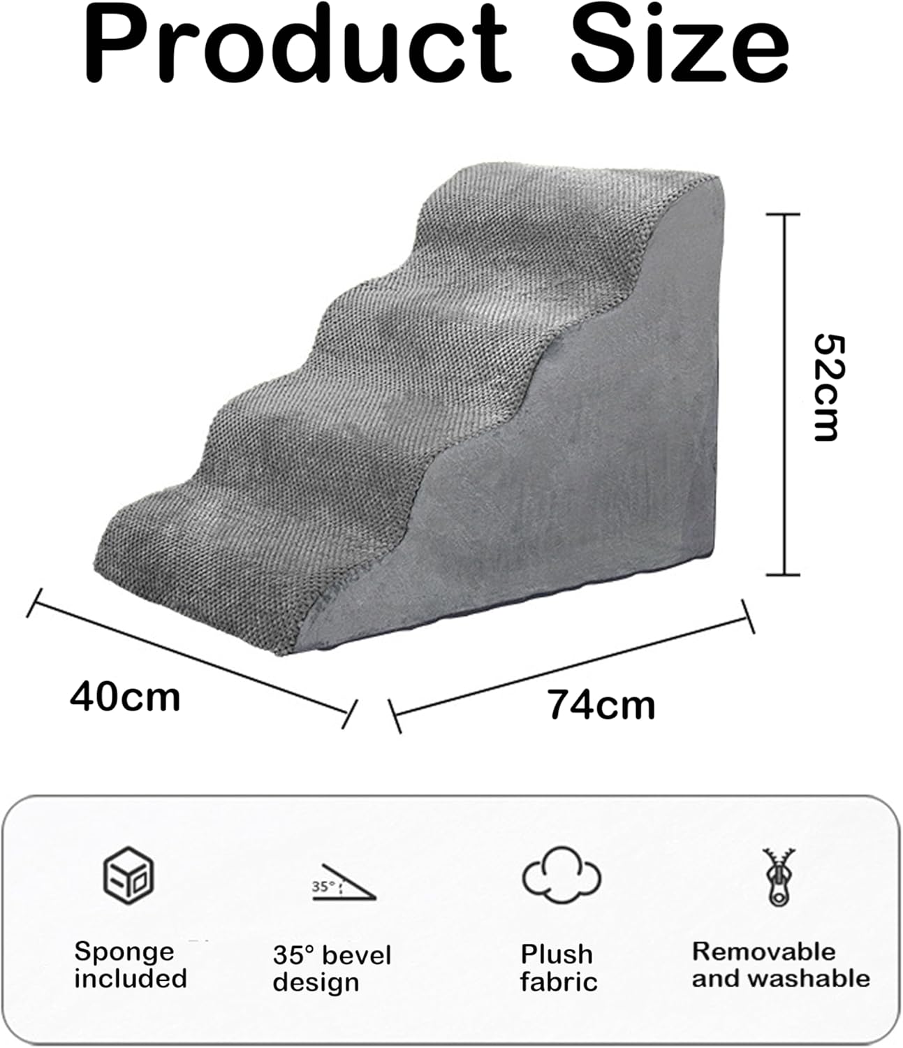 Dog Stairs for High Beds, 4 Step Dog Steps for Small Dogs and Cats, High Density Foam Cat Ramp for Bed,Pet Stairs for Bed Climbing, Non-Slip Balanced Pet Step Indoor(Grey)