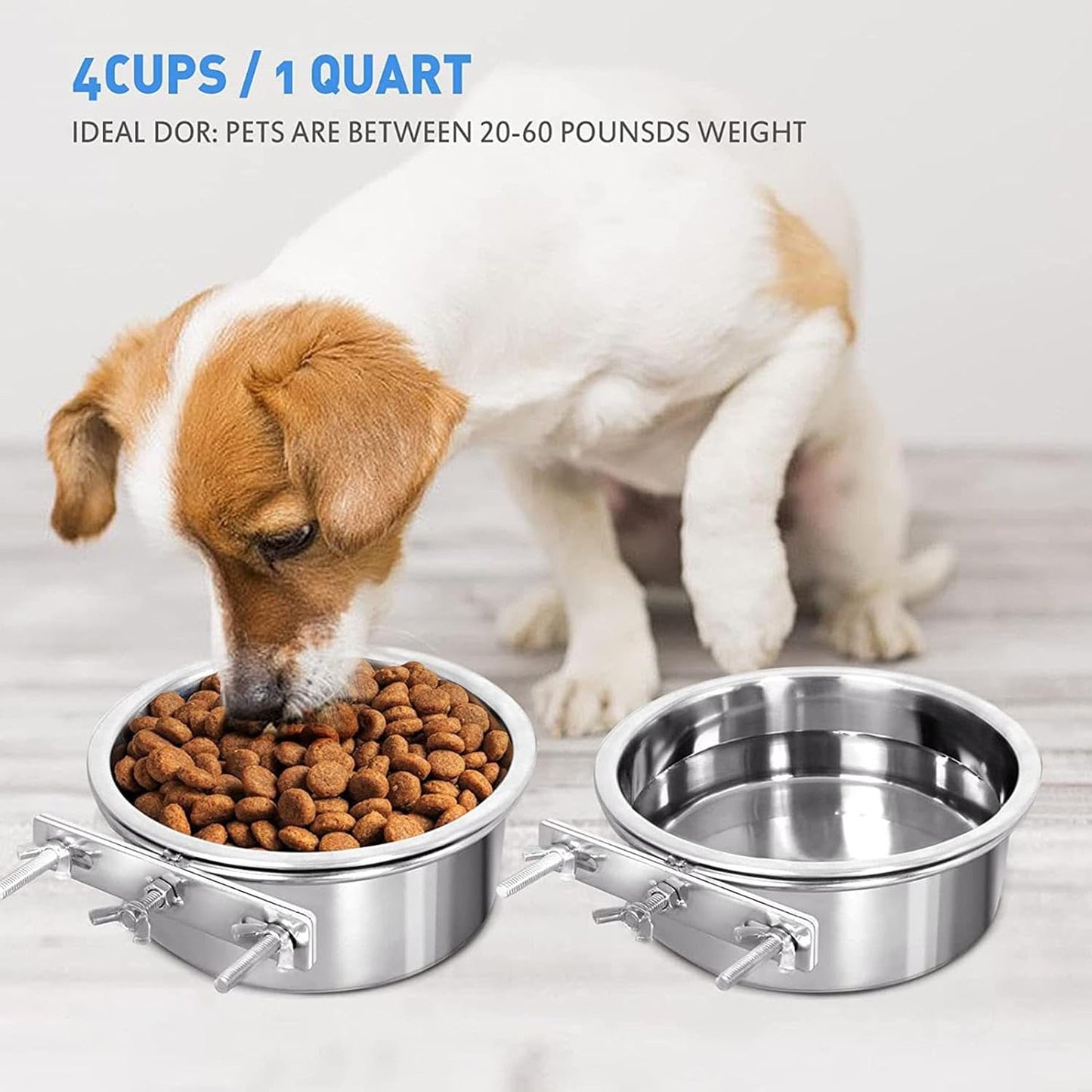 Kennel Water Bowl | Stainless Steel Dog Water Bowl | Feeder with Holder Cage Coop Hook Cup for Dog Cat Puppy