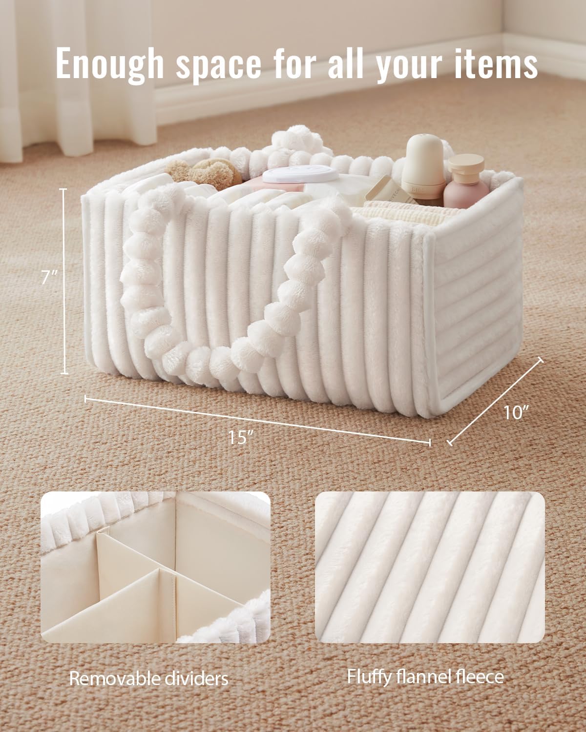 Blissful Diary Flannel Diaper Caddy Organizer, included Gift Packaging, Cozy Nursery Storage Basket, Gift for Baby Shower, Newborn Essentials, Cream Beige