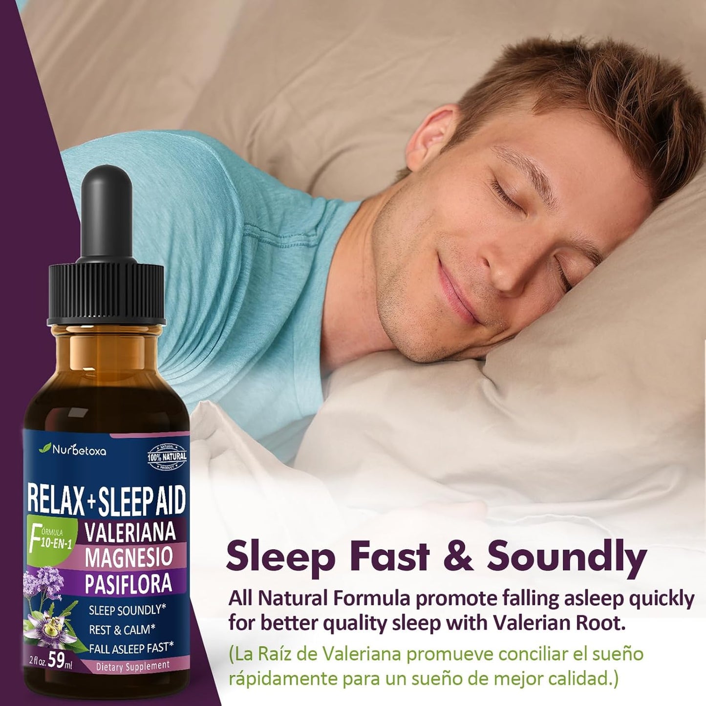 Valerian Root Sleep Aid Drops, Gotas de Glicinato y Citrato de Magnesio, Pasiflora y Valeriana para Dormir Profundamente adulto, Magnesium Citrate & Passionflower Extract Liquid Tincture.2oz