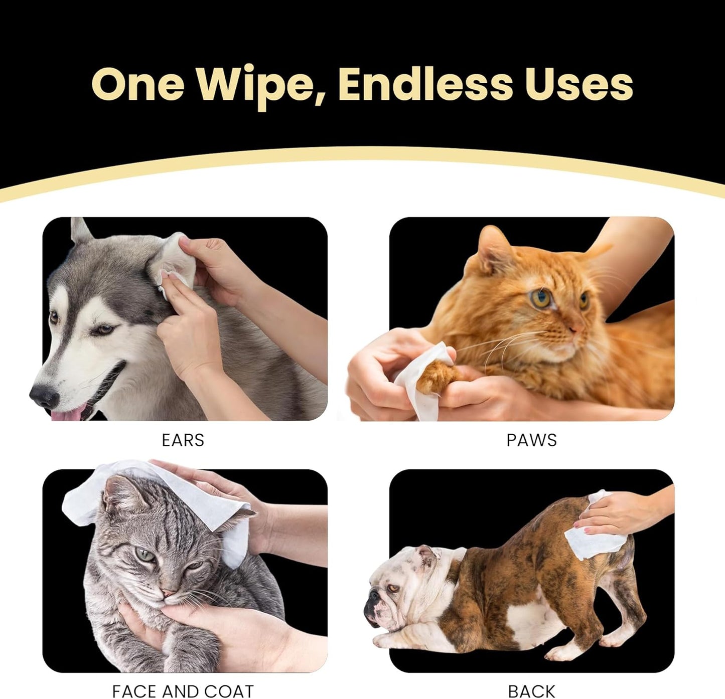 Hanu Pet Grooming Wipes for Dogs and Cats, Hypoallergenic, Cleans Tear Stains, Itching Relief, for face,Paws, Body and Butt, Peach Oolong