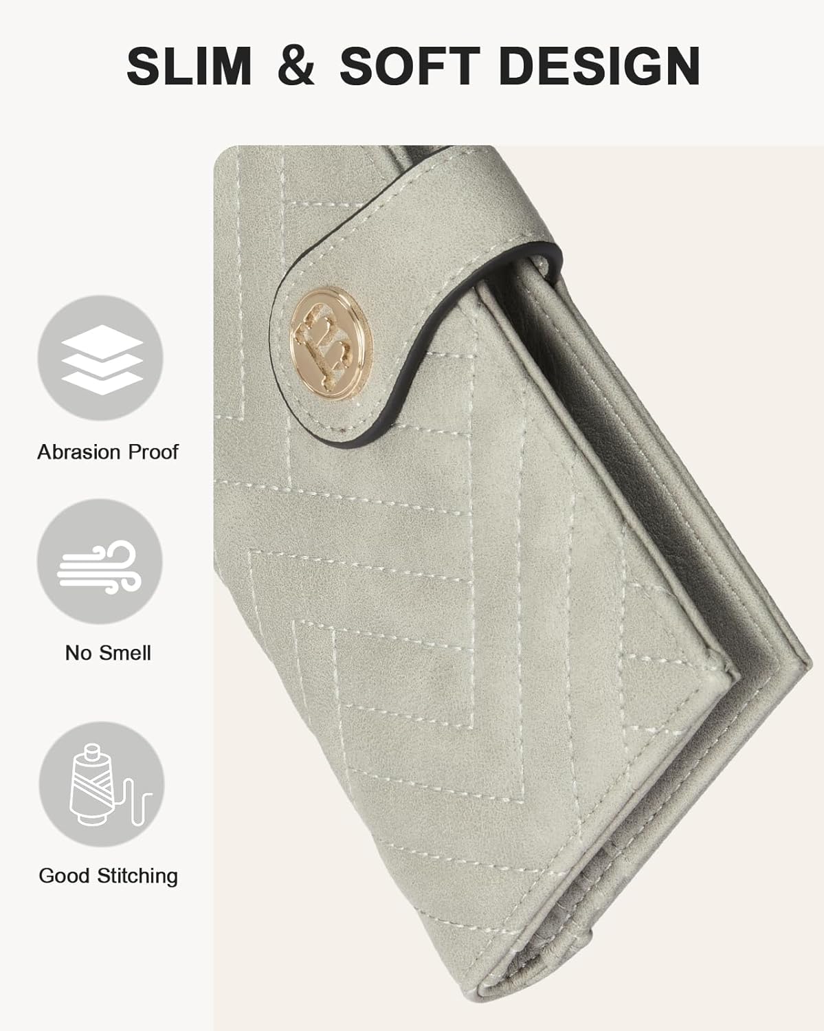 BOSTANTEN Slim Wallet Women Leather RFID Blocking Credit Card Holder Bifold Thin Wallet with Zipper Pocket Cloud Gray