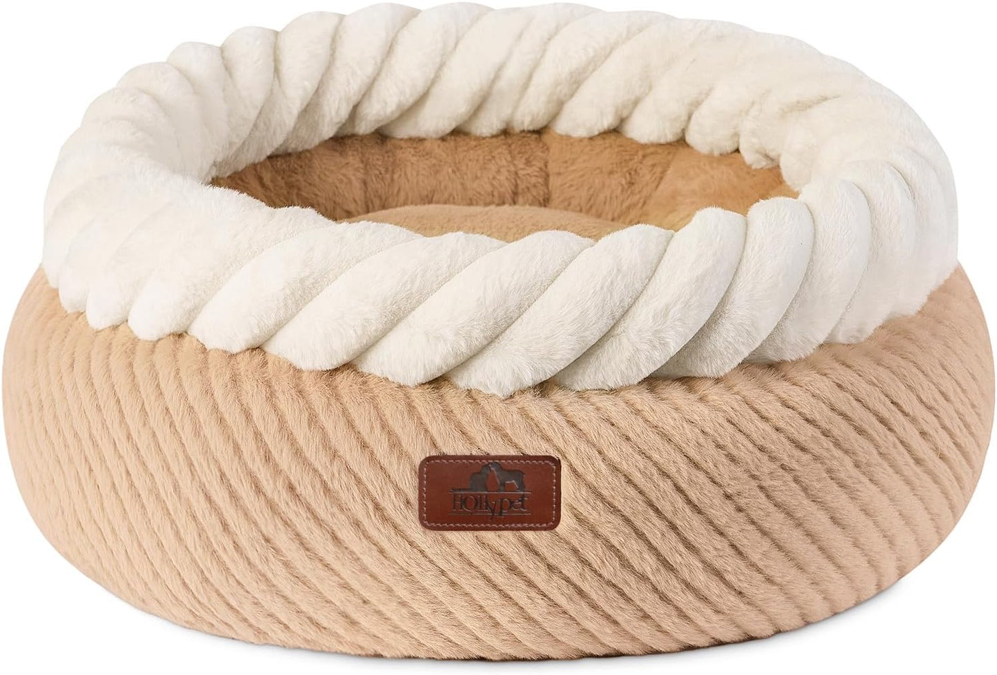 Hollypet Cat Bed for Indoor Cats Kitty Beds, Round Washable Fluffy Small Dog Bed, Soft Cozy Plush Pet Beds for Puppy and Kitten with Non-Slip Bottom (20" Diameter, Oatmeal)