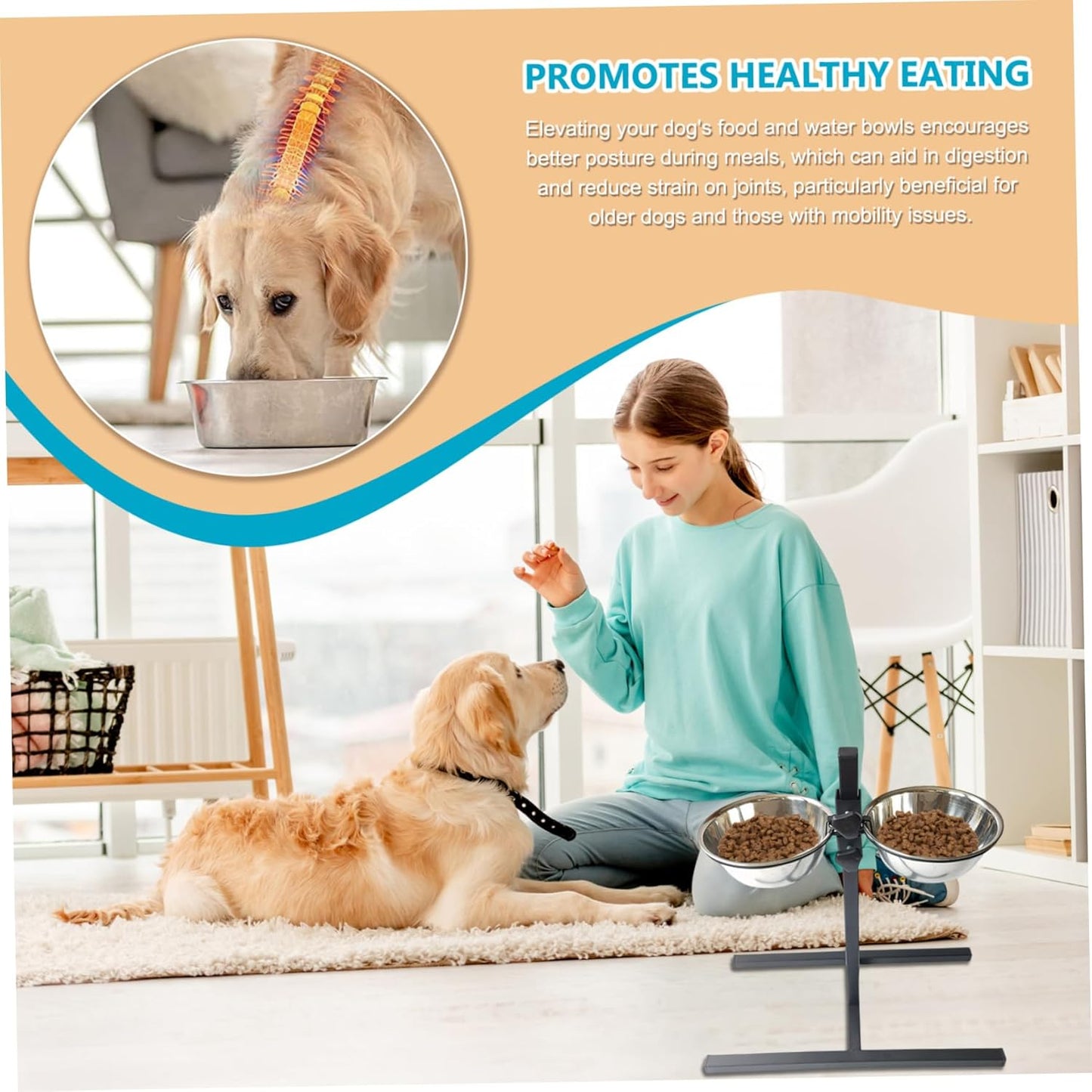 Elevated Dog Bowls, Height Adjustable Dog Bowl Stand, Sturdy Iron Tall Dog Bowl Stand with 2 Bowls, Dog Bowl Stand Ideal for Large or Old Dogs