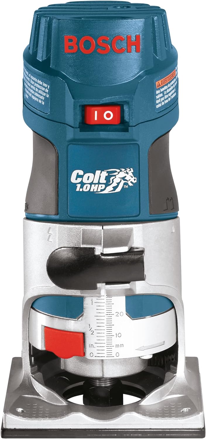 BOSCH PR20EVS Colt 1.0 HP Variable-Speed Palm Router - 5.6 Amp Motor, Soft Start, Constant ResponsCircuitry, Ergonomic Grip, Rugged Aluminum Base, Fixed, Quick-Clamp System, 1/4" Collet