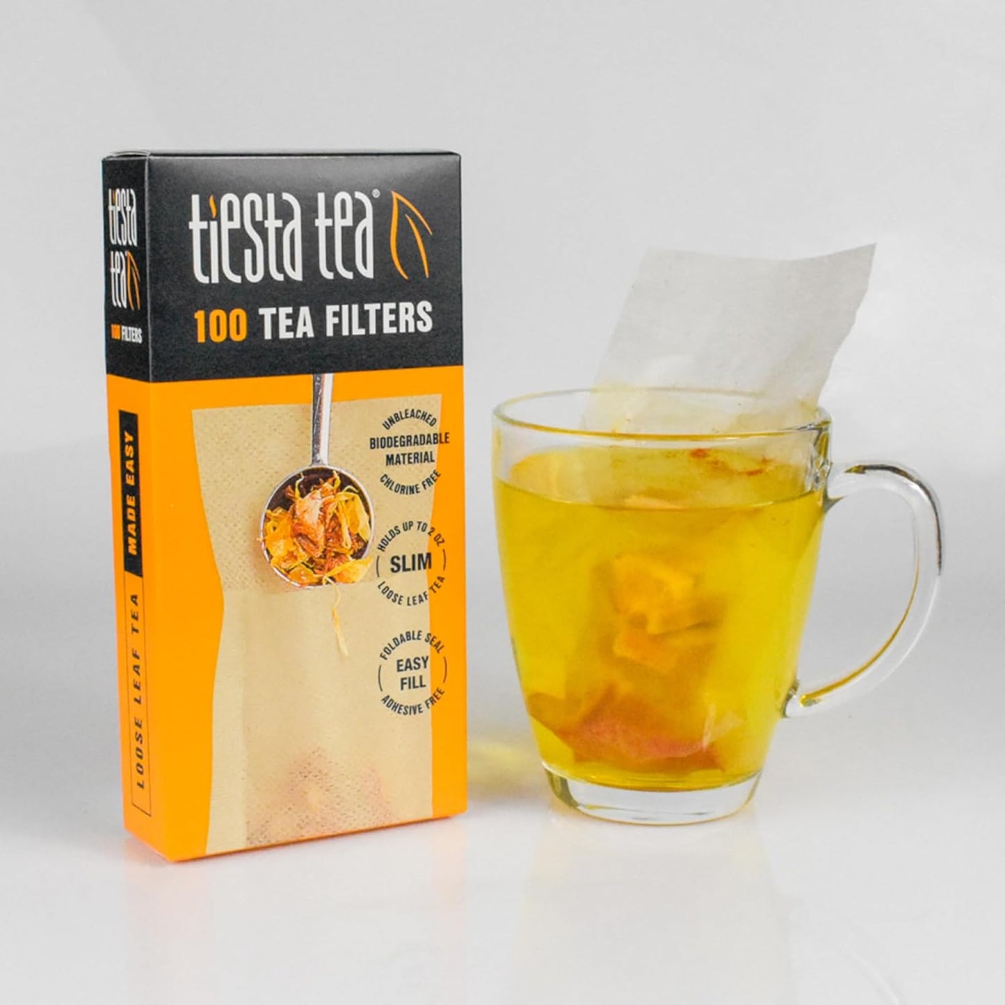Tiesta Tea Loose Leaf Filters for Brewing, Disposable Infuser for Hot & Iced Drinks, Easy-Fill Steeper, Unbleached Paper, Single-Cup Infuser for Loose Leaves, 100 Empty Bags