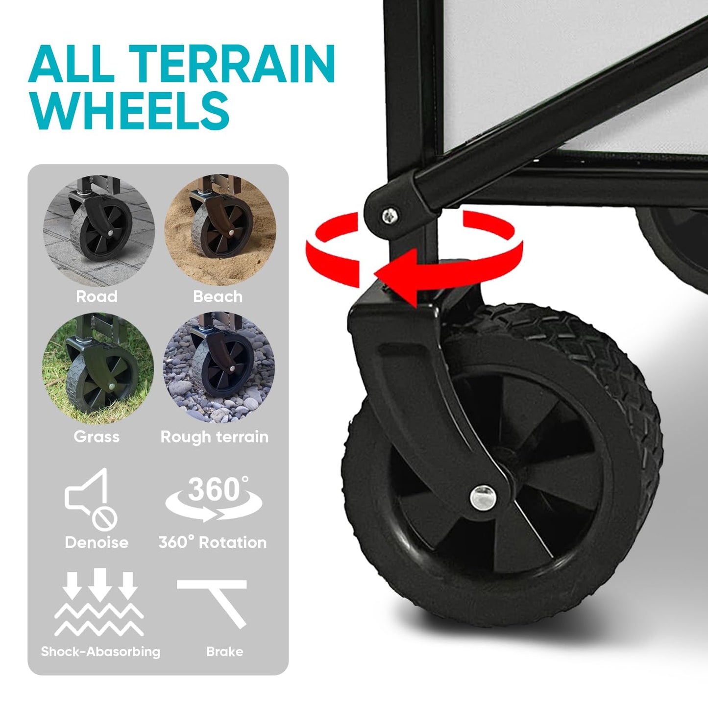 Collapsible Foldable Wagon, Beach Cart Large Capacity, Heavy Duty Folding Wagon Portable, for Outdoor Sports, Shopping, Camping, Gray