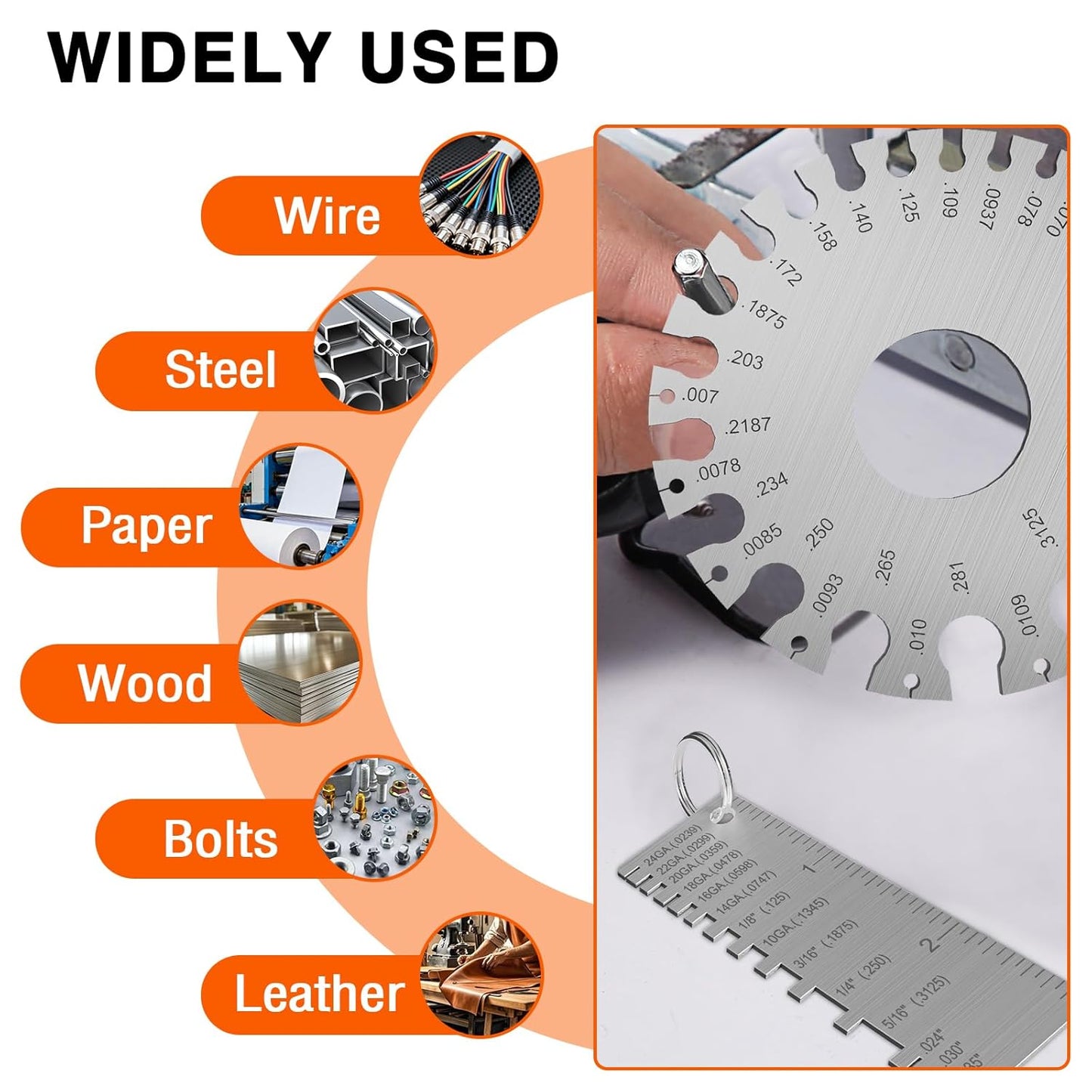 ZeeDix Wire Gauge Measuring Tool (2 Pcs) - Round Dual Sided Metal Sheet Gage & Metal Sheet Thickness Gauge, Stainless Sheet Wire Size Chart & Welding Measurement Tool