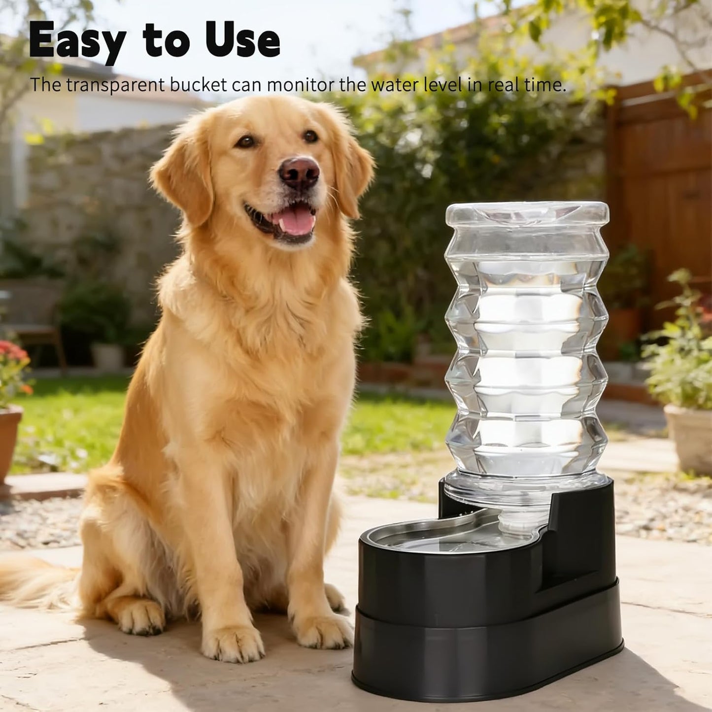 RIZZARI Automatic Pet Waterer: Large Capacity 8L Stainless Steel Gravity Bowl - Black - Elevated Auto Refill - Anti-Spill Cat Water Dispenser for Senior Dogs - Home Garden Use