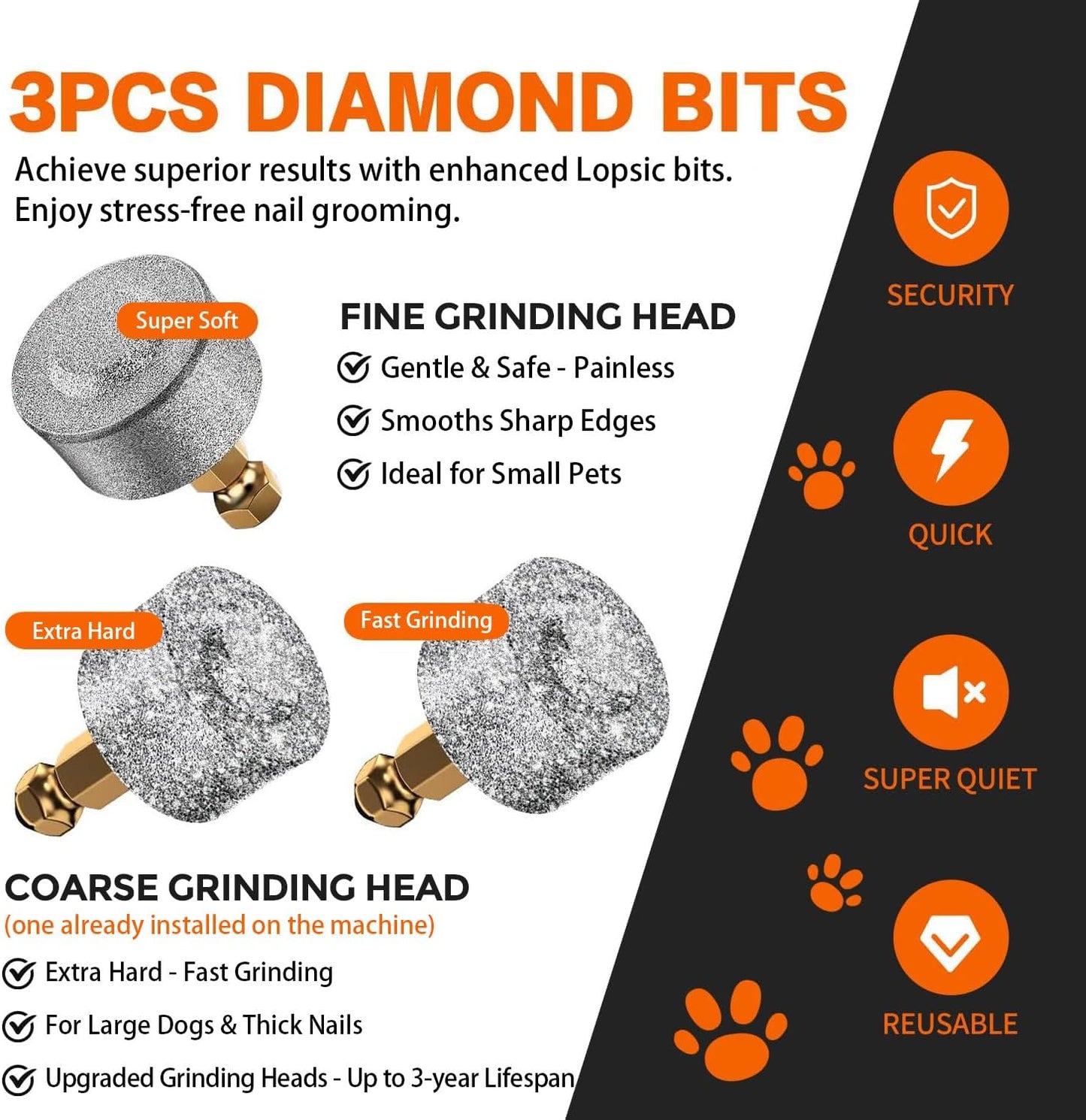 Whisper Quiet Dog Nail Grinder with LED Light, Safe & Stress-Free for Sensitive Dogs of All Breeds & Sizes, 3 Grinding Bits, 3-Speed, Pet Nail Trimmers, Rechargeable Painless Grooming Kit
