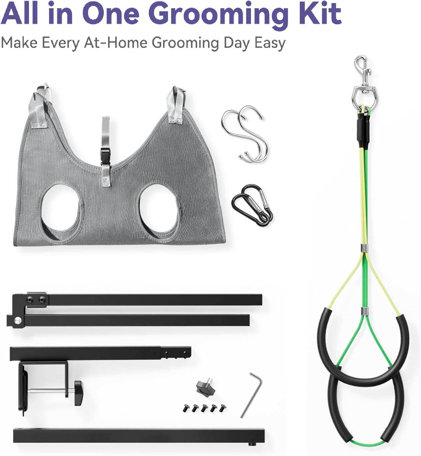 niffgaff Adjustable Dog Grooming Arm with Clamp, 26″–40″ Height, S Hammock with Back Buckle, No-Sit Grooming Restraint for Small & Medium Dogs