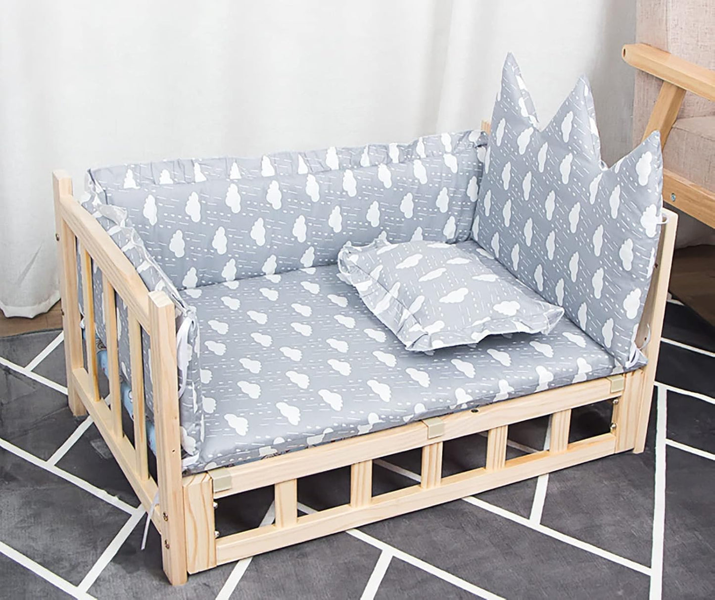 Pet Bed Wooden Modern Elevated Dog Bed, Orthopedic Relief Raised Pets Cot with Fence ＆ Mattress, for Indoor Outdoor Travel, Machine Wash & Dry (Color : Style1, Size : M-75x50x42cm/3