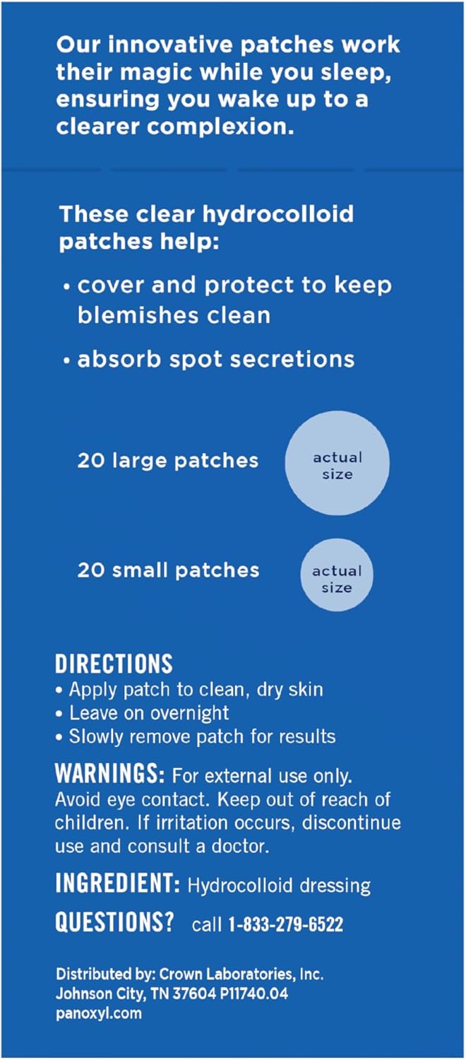 PanOxyl PM Overnight Spot Patches, Advanced Hydrocolloid Healing Technology, Fragrance Free, 40 Count Pack of 1