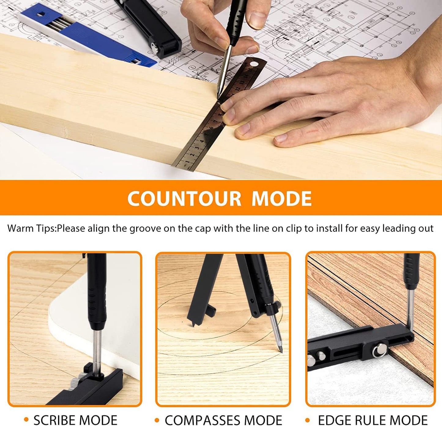 Saker Multi-function Scribing Tool- Construction Pencil- Aluminum Alloy Scribe Tool with Deep Hole Pencil,DIY Woodworking Scribe Gauge Scriber Line Maker Measuring Tool,Multifunctional Tools