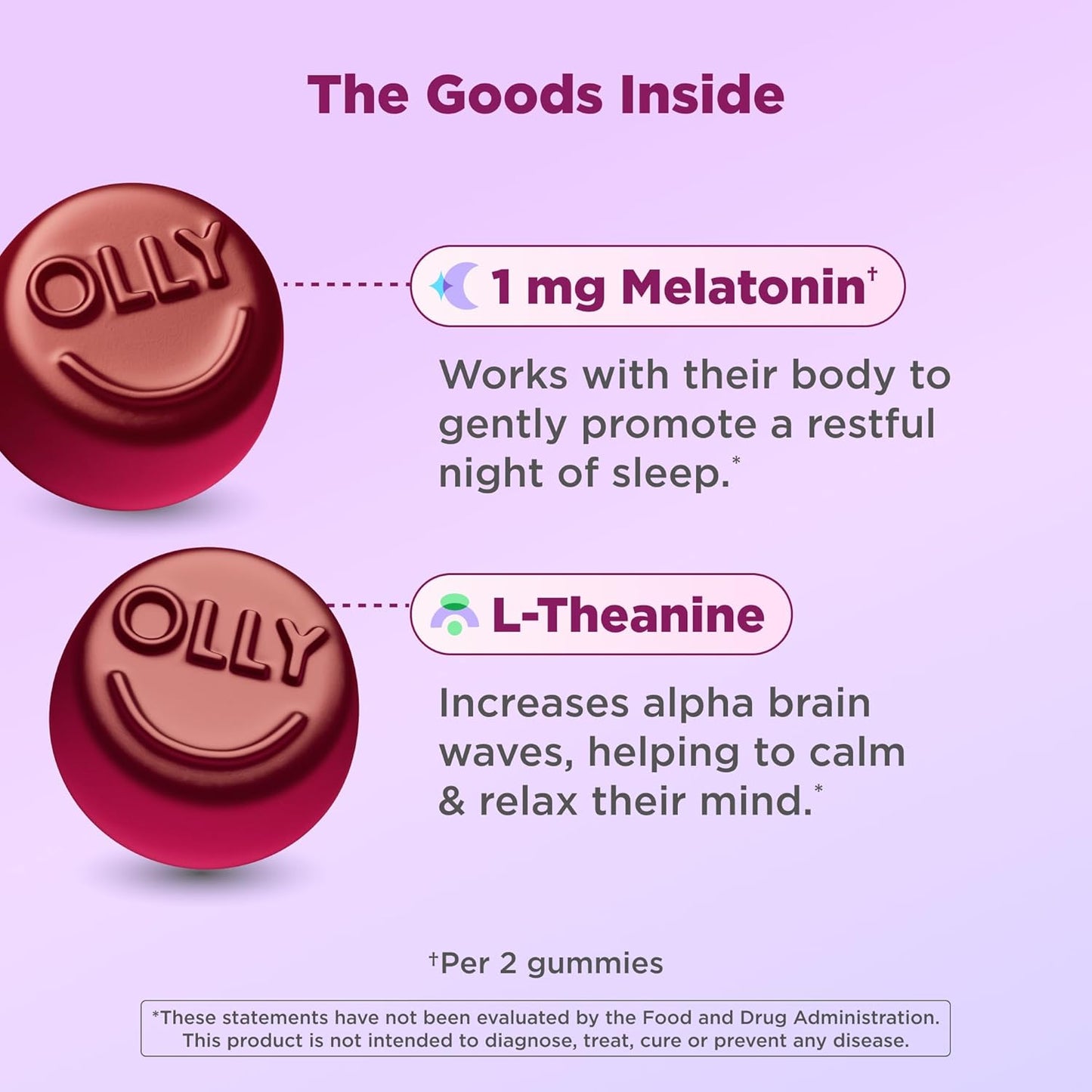 OLLY Kids Sleep Gummy, 0.5mg Melatonin, L Theanine, Chamomile, and Lemon Balm, Childrens Chewable Supplement, Raspberry - 50 Count