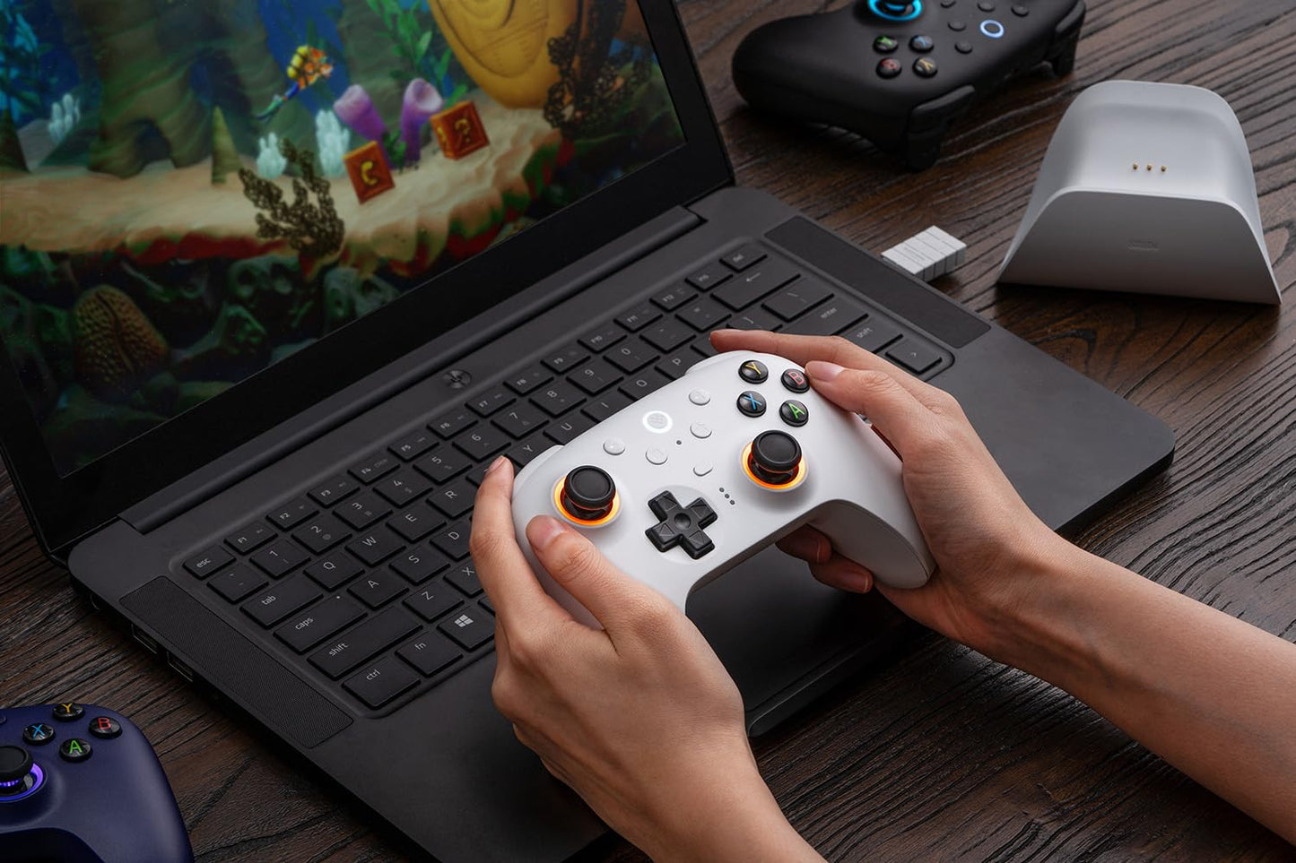 8BitDo Ultimate 2 Wireless Controller for Windows PC, Apple, Steam & Android, Gaming Controller with TMR Joysticks, Hall/Tactile Triggers, Motion Control, RGB Fire Ring, 1000Hz Polling Rate, Purple