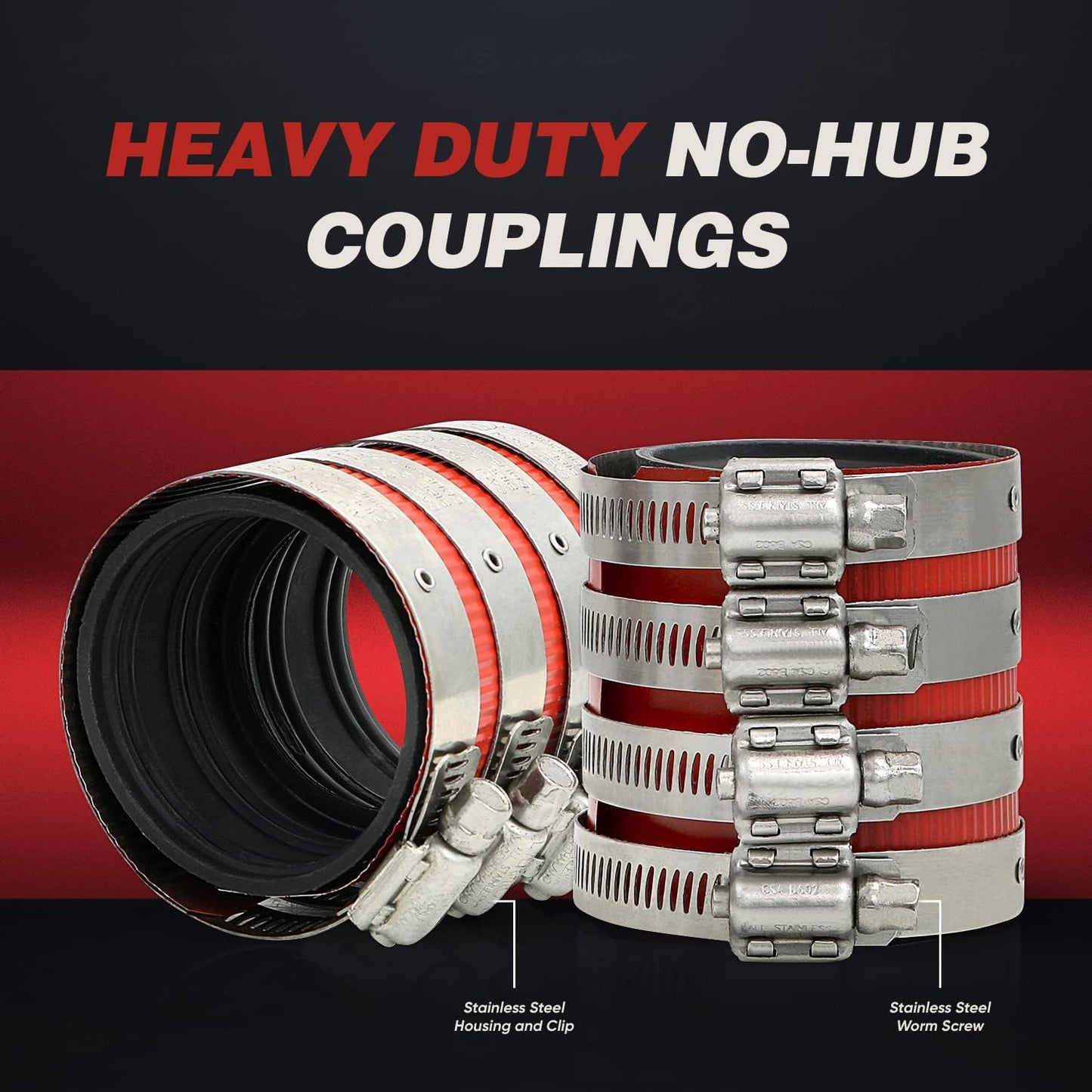 Supply Giant 37522CS No- No-Hub Coupling Heavy Duty Colored Shield, 3 inch, Red