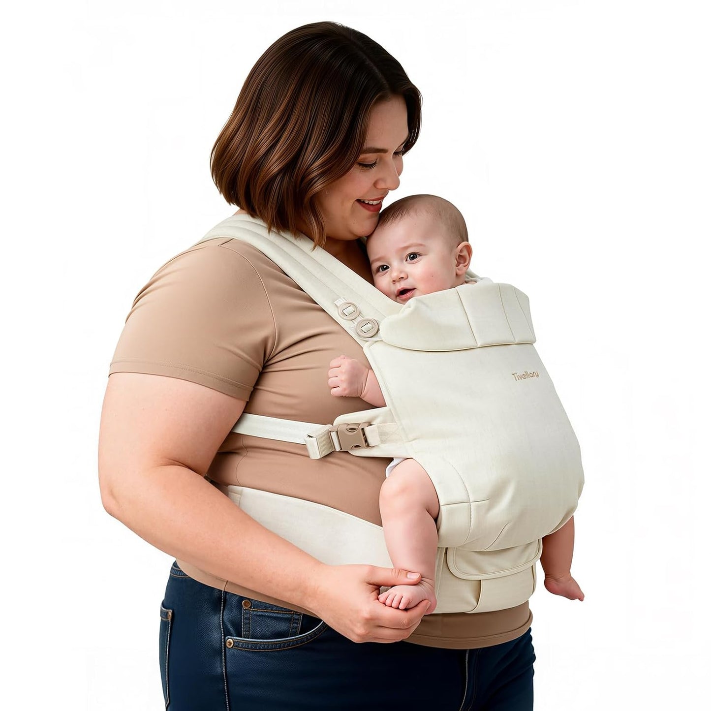 Plus Size Baby Carrier – Widened Shoulder & Waist Straps with Extended Waist, Reinforced Lumbar Support, Linen-Touch Fabric, Ergonomic “M” Position for Newborn to Toddler (7–44 lbs).