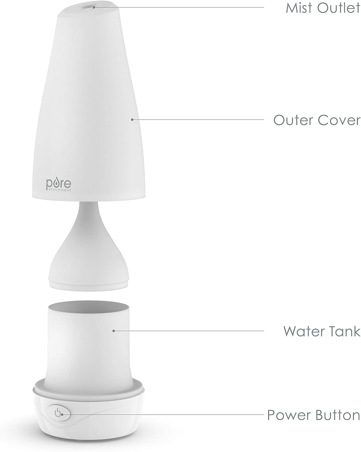 Pure Enrichment® PureSpa™ Essential Oil Diffuser - Compact Ultrasonic Aromatherapy Diffuser, Natural Air Deodorizer, 100ml Water Tank, and Optional Mood Light - Lasts Up to 7 Hours with Auto Shut-Off