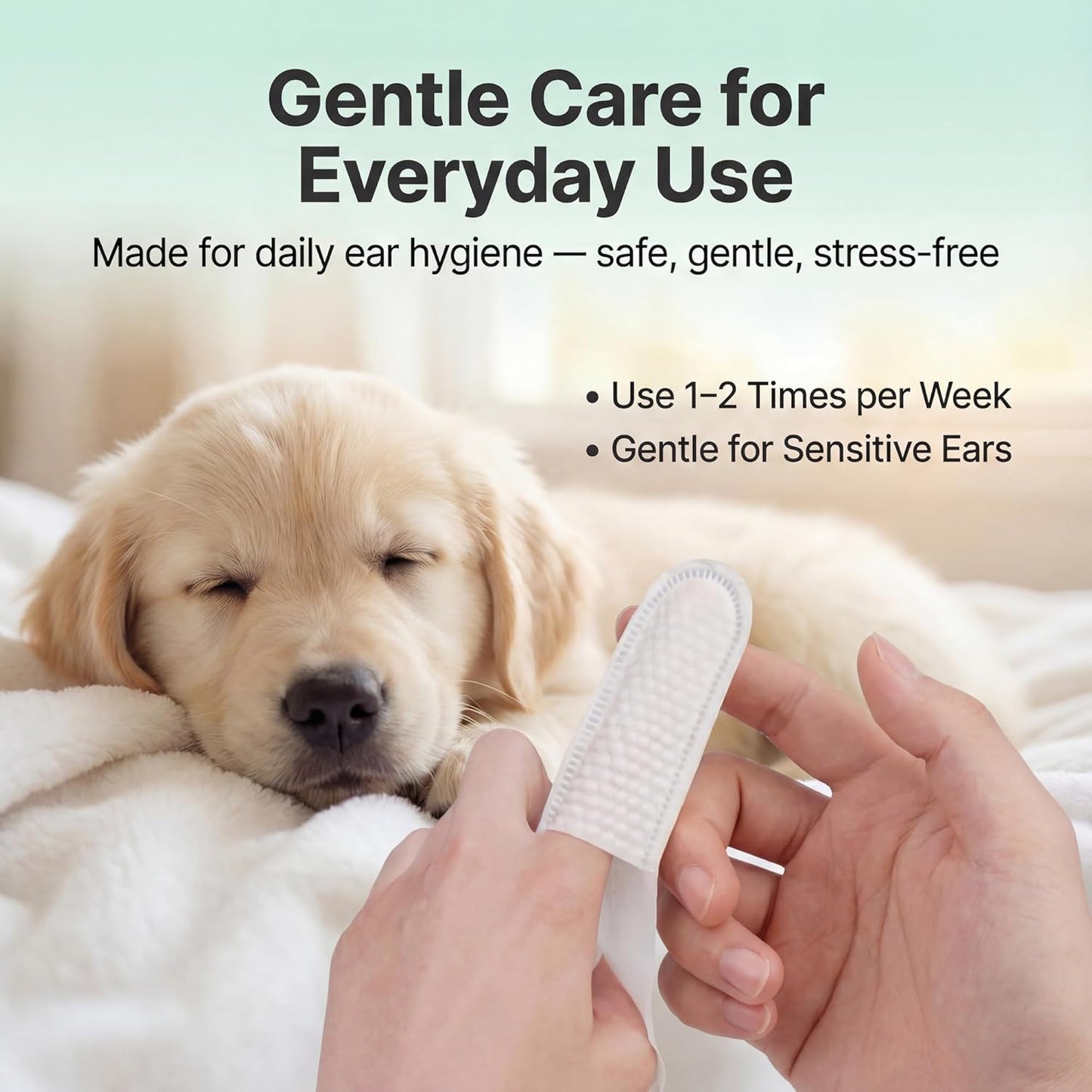 Dog Ear Wipes Finger Pads – Ear Cleaner Finger Wipes for Dogs & Cats, Remove Ear Wax & Odor, Gentle & Unscented