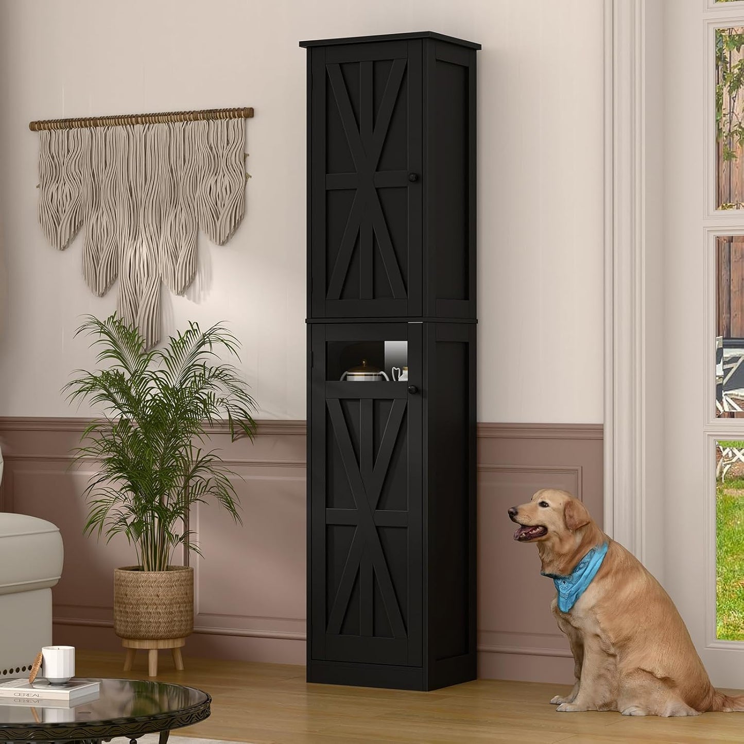 Vabches Tall Bathroom Cabinet, Slim Bathroom Storage Cabinet with Adjustable Shelves and 2 Doors, Narrow Floor Storage Cabinet for Bathrooms, Kitchen, Living Room, Black