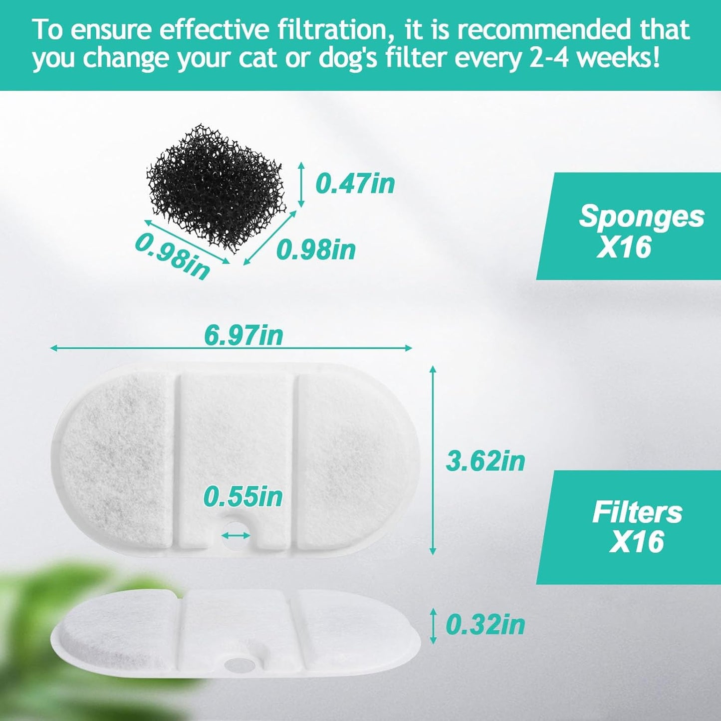 Cat Water Fountain Replacement Filters Compatible with PETLIBRO PLWF002-71oz/2.1L Capsule Pet Fountain, Dog Dispenser Replacement Filter Set with Sponges