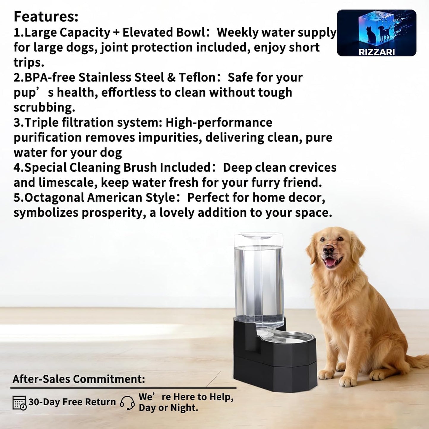 Sfozstra Elevated Dog Water Dispenser: 9L Gravity Auto Refill -Senior & Joint-Friendly Comfort Height - Leak-Proof - Stainless Steel Bowl -for Large Dogs -Multi-Pet Homes -Kitchen/Living Room/Garage