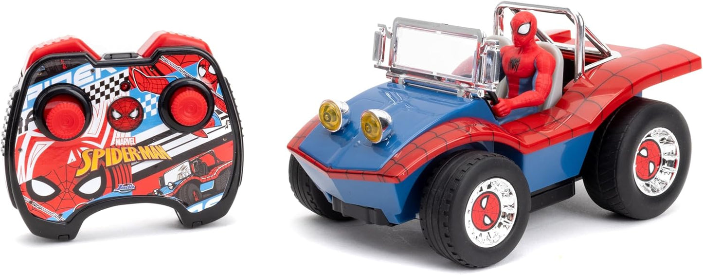 Jada Spider-Man Buggy RC with Non-Removable Spider-Man Figure – 7", Turbo Button, Full-Function Remote Control, Ages 6+, Red/Blue