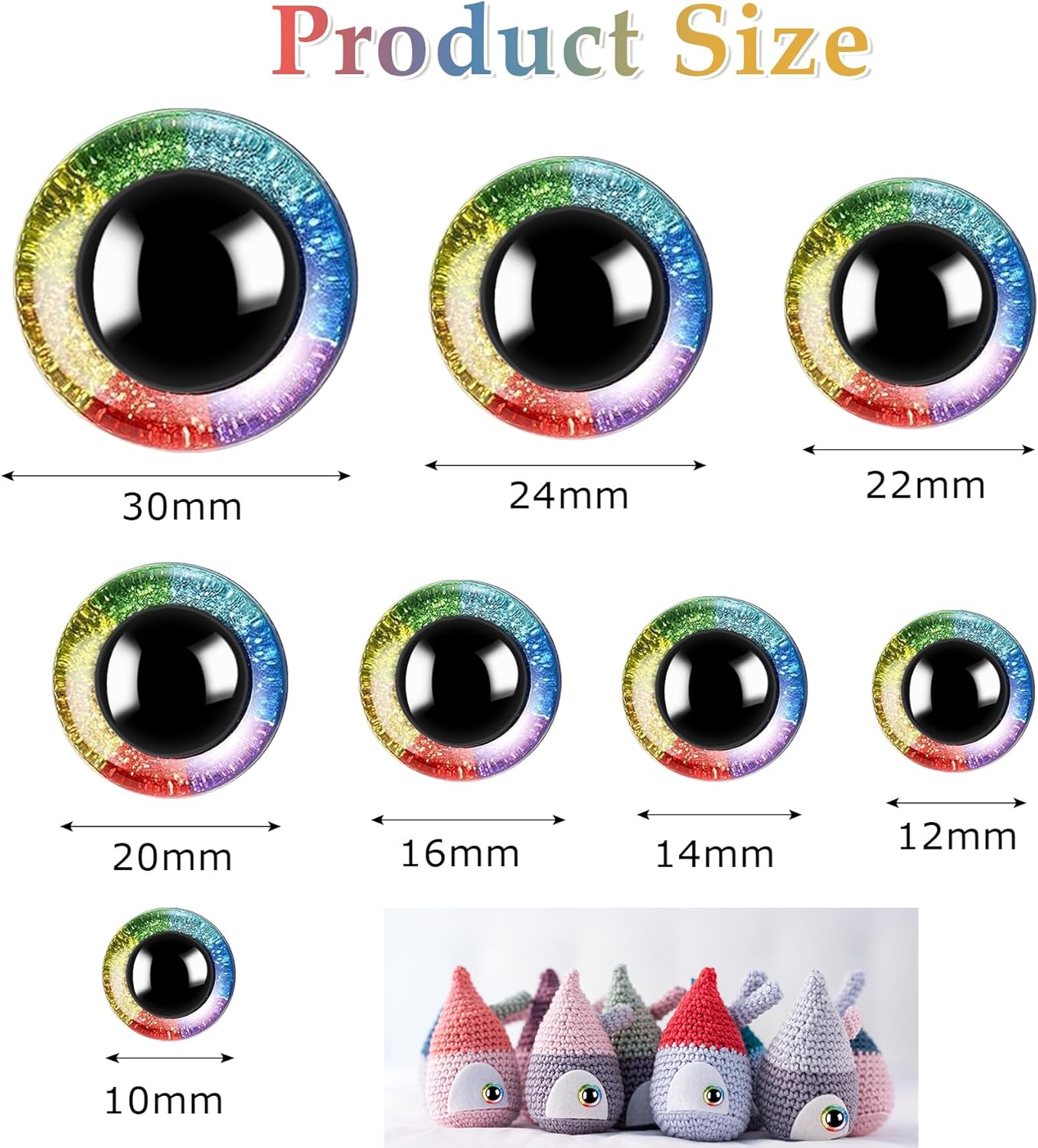 160pcs Rainbow Glitter Safety Eyes for Amigurumi Large Plastic Eye for Stuffed Animals for DIY Dolls Puppets Bear Crafts Animals Amigurumi Making Supplies(Rainbow)