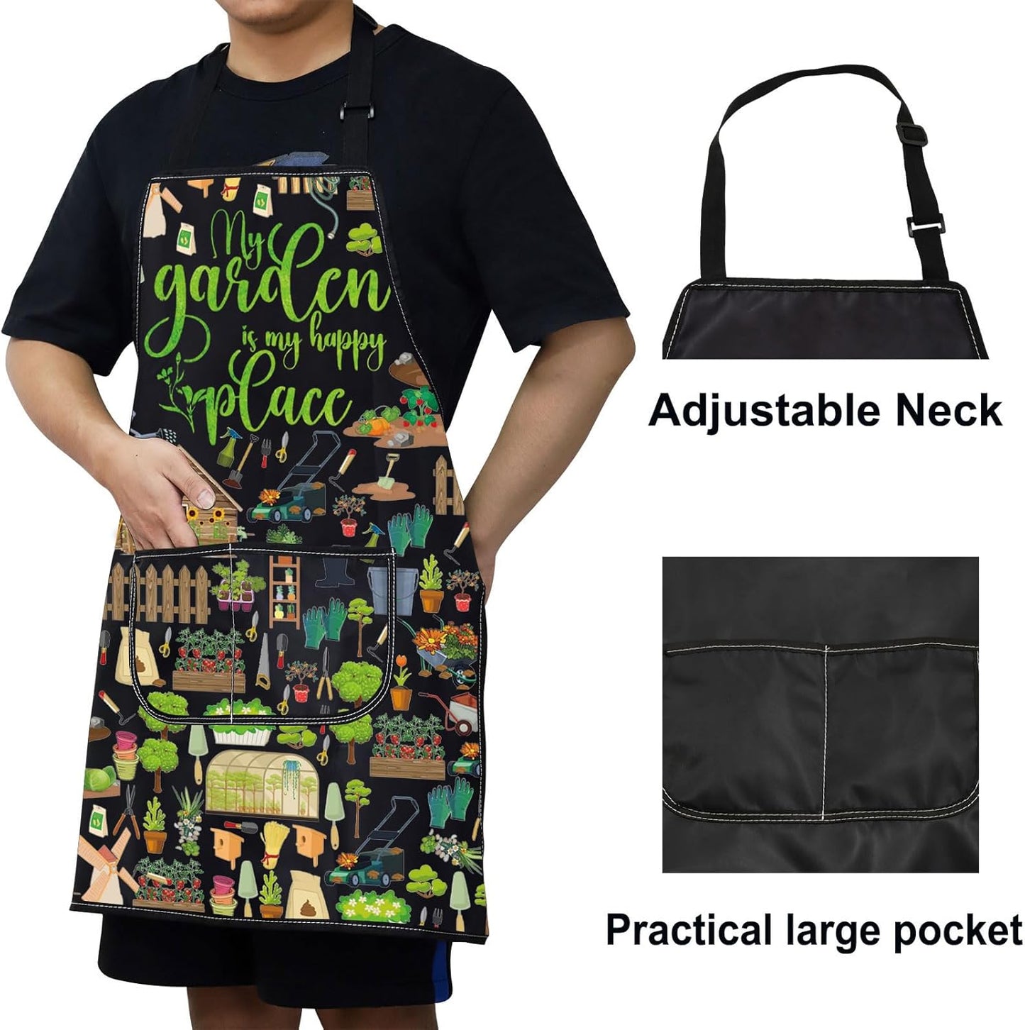 WZMPA Gardening Apron With Pockets Gardener Gifts The Garden Is My Happy Place Adjustable Apron For Gardener Florist