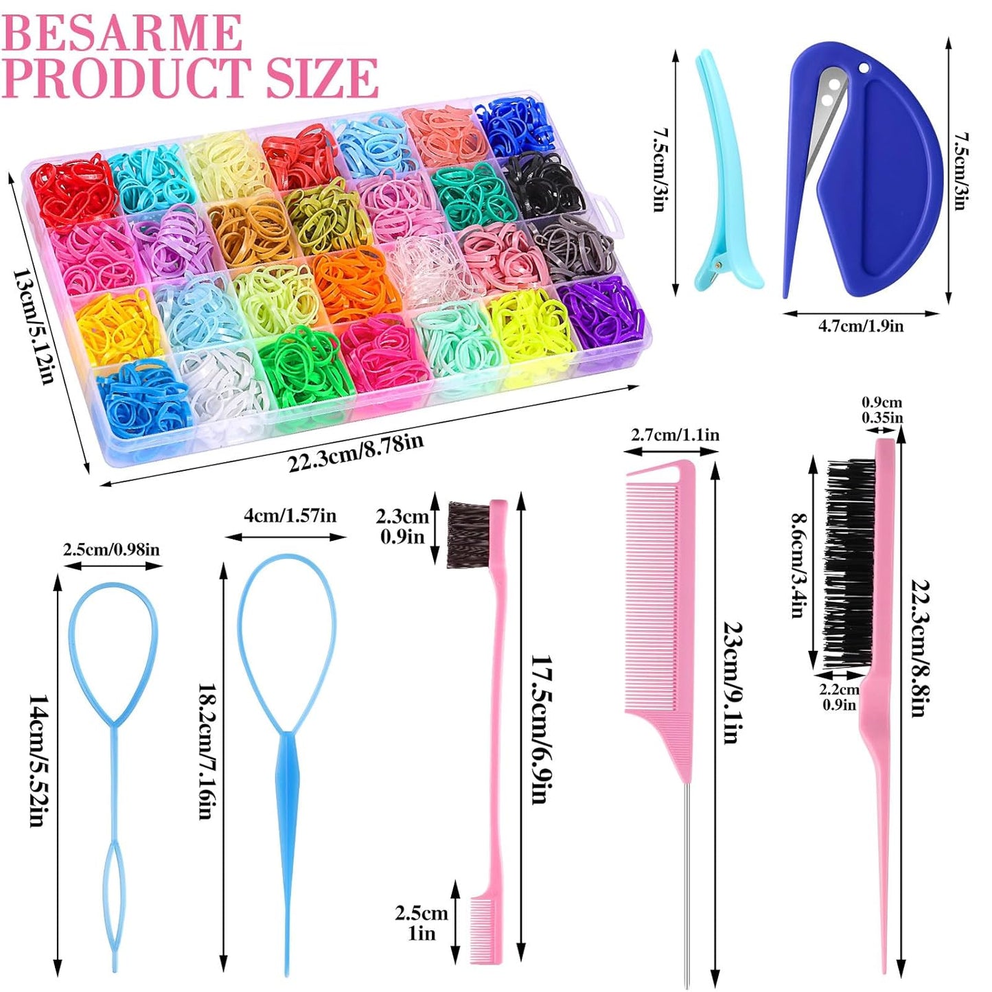 28 Colors Rubber Bands with 8 Hair Styling Tools, 1500 Pcs Colorful Elastic Ties Small Rubber Bands Baby Toddler Ties Mothers Day Gifts for Mom Daughter