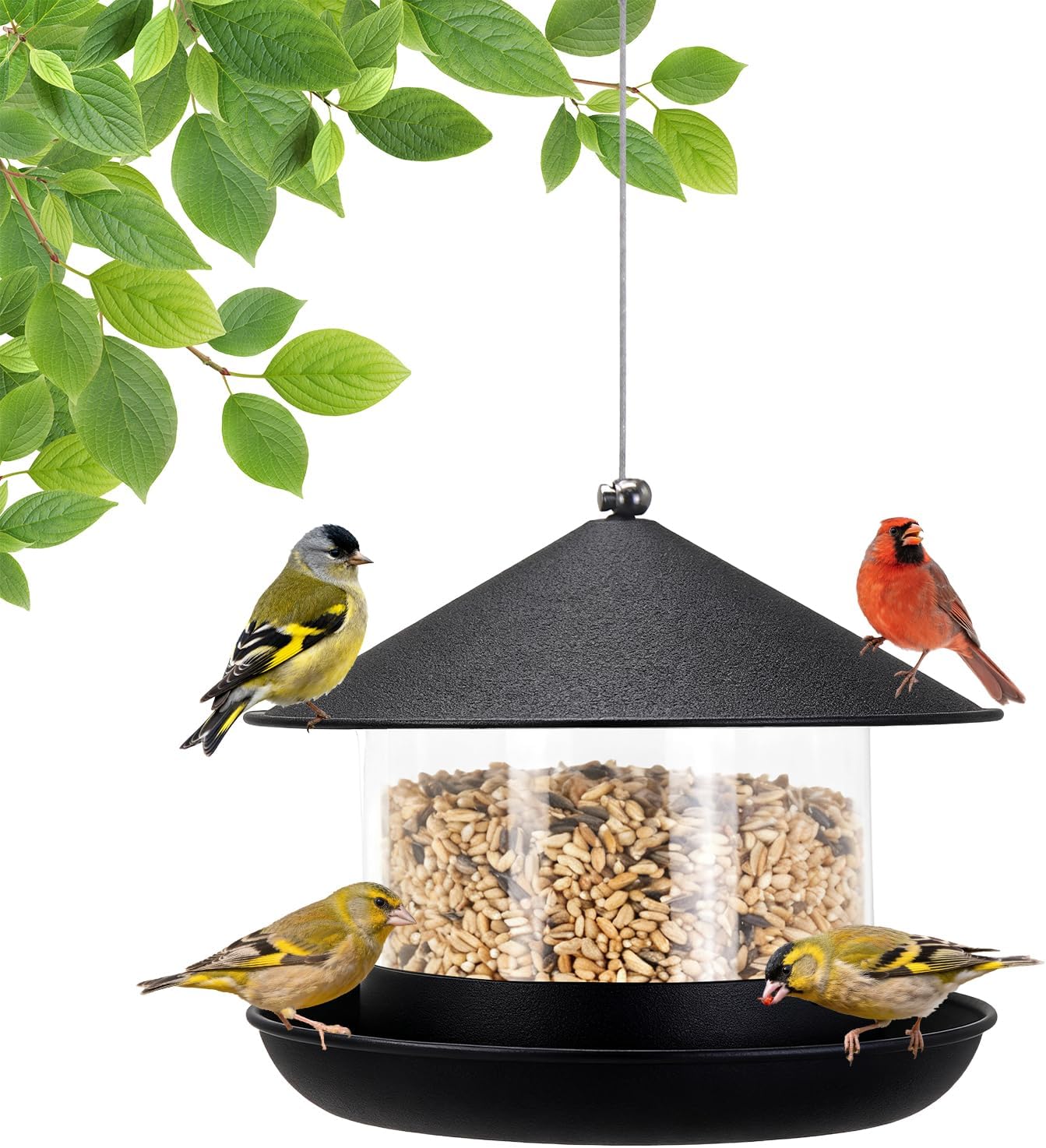 Wild Bird Feeder, Large Capacity Hanging Bird Feeder with Multiple Suspension Options, Black (Black)