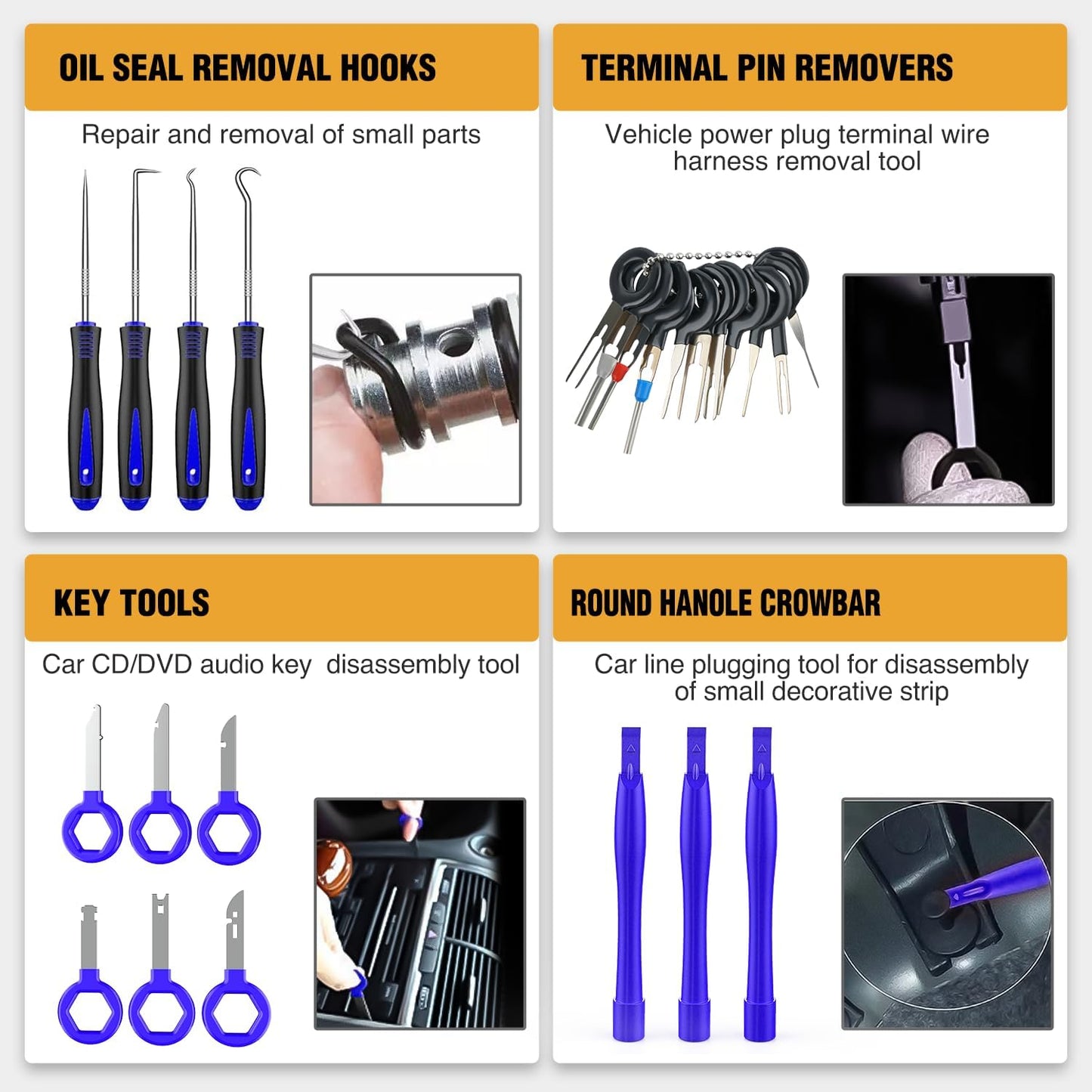 GOOACC 330Pcs Trim Removal Tool, Auto Push Pin Bumper Retainer Clip Set Fastener Terminal Remover Tool Adhesive Cable Clips Pry Kit Car Panel Radio Removal Auto Clip Pliers, Blue