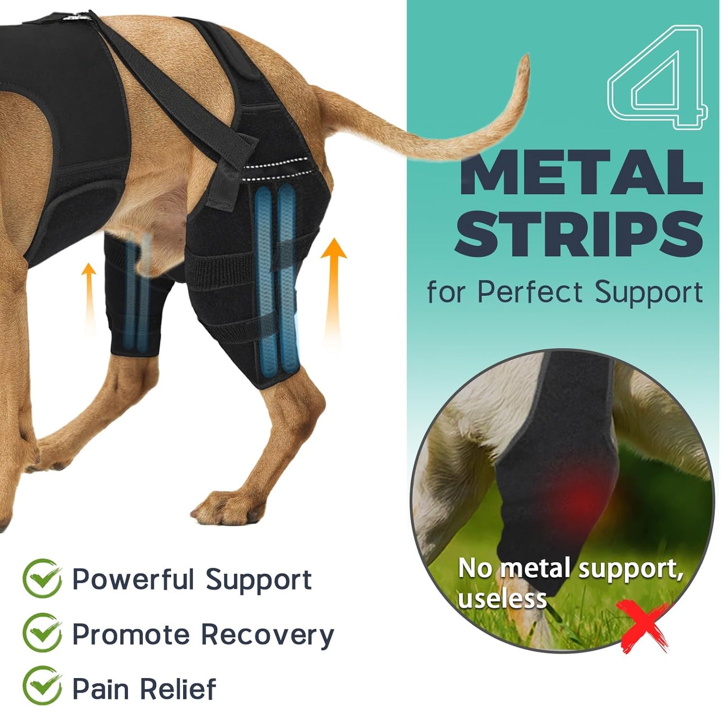 Dog Knee Brace for Torn Acl Hind Leg, Adjustable for Back Leg with 4 Stabilizers, Hip Support to Reduces Pain, Ligament Injuries & Luxating Patella for Small Medium Large Dogs,(Black-S)