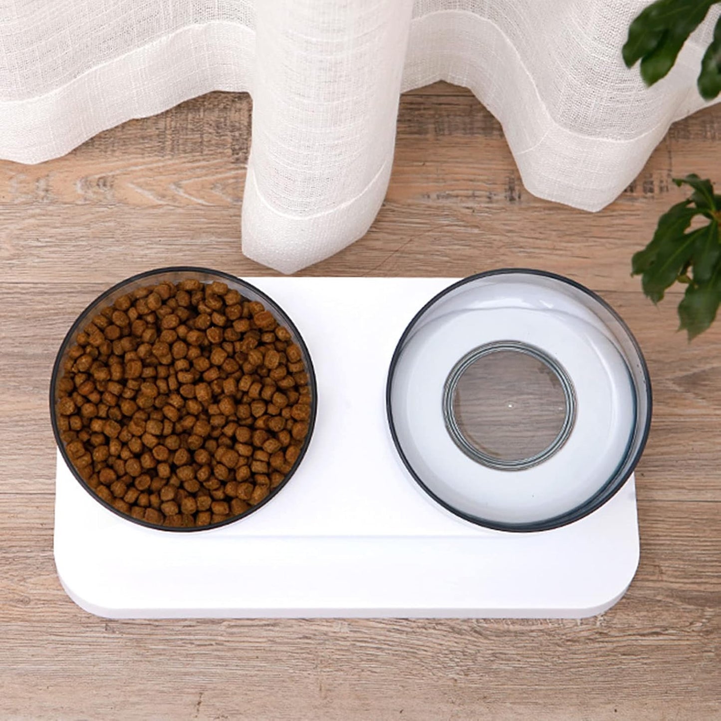 Elevated Bowls 15° Tilted Raised Dish Clear Double Feeding Bowls with Stand for Food and Water Easy to