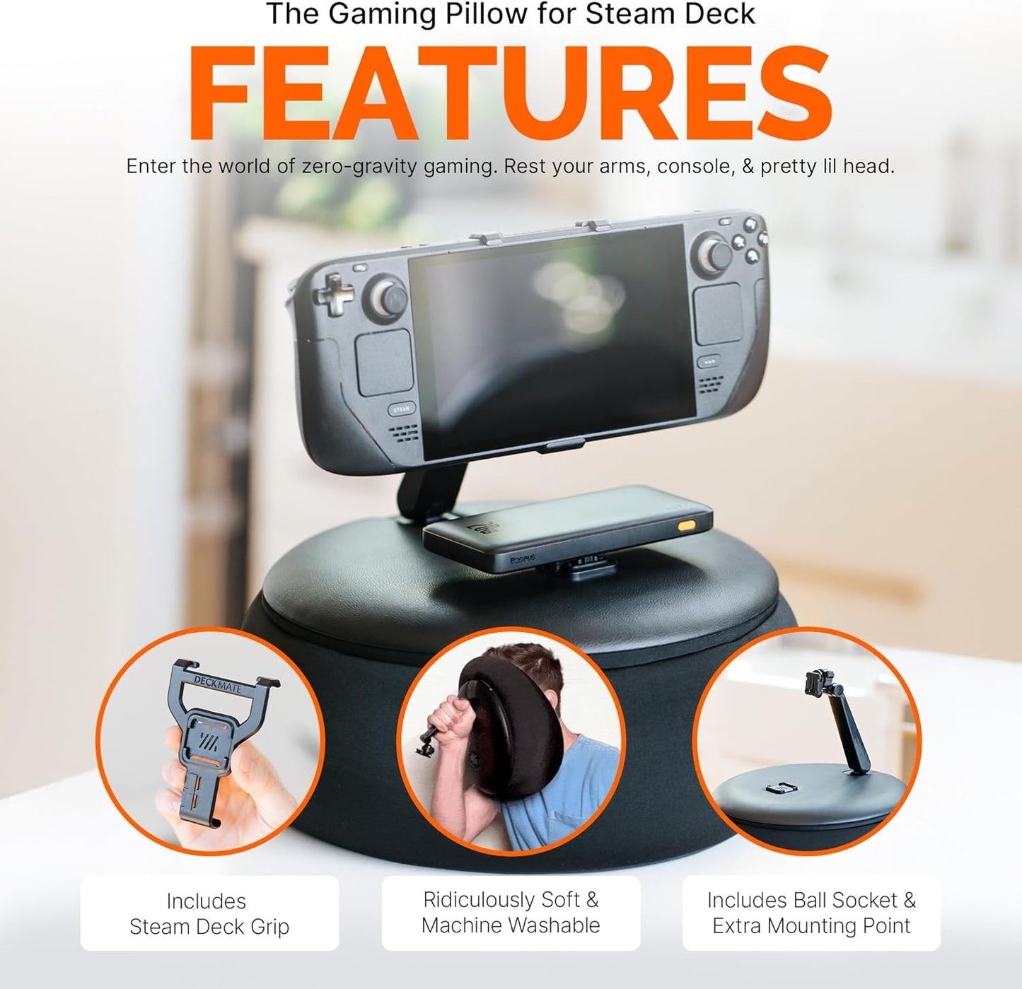 Mechanism Gaming Pillow for Steam Deck OLED & LCD | Experience Zero Gravity Gaming with Our LCD & OLED Steam Deck Accessories | Ridiculously Soft Machine Washable Pillow for Gamers (Steamdeck Grip)
