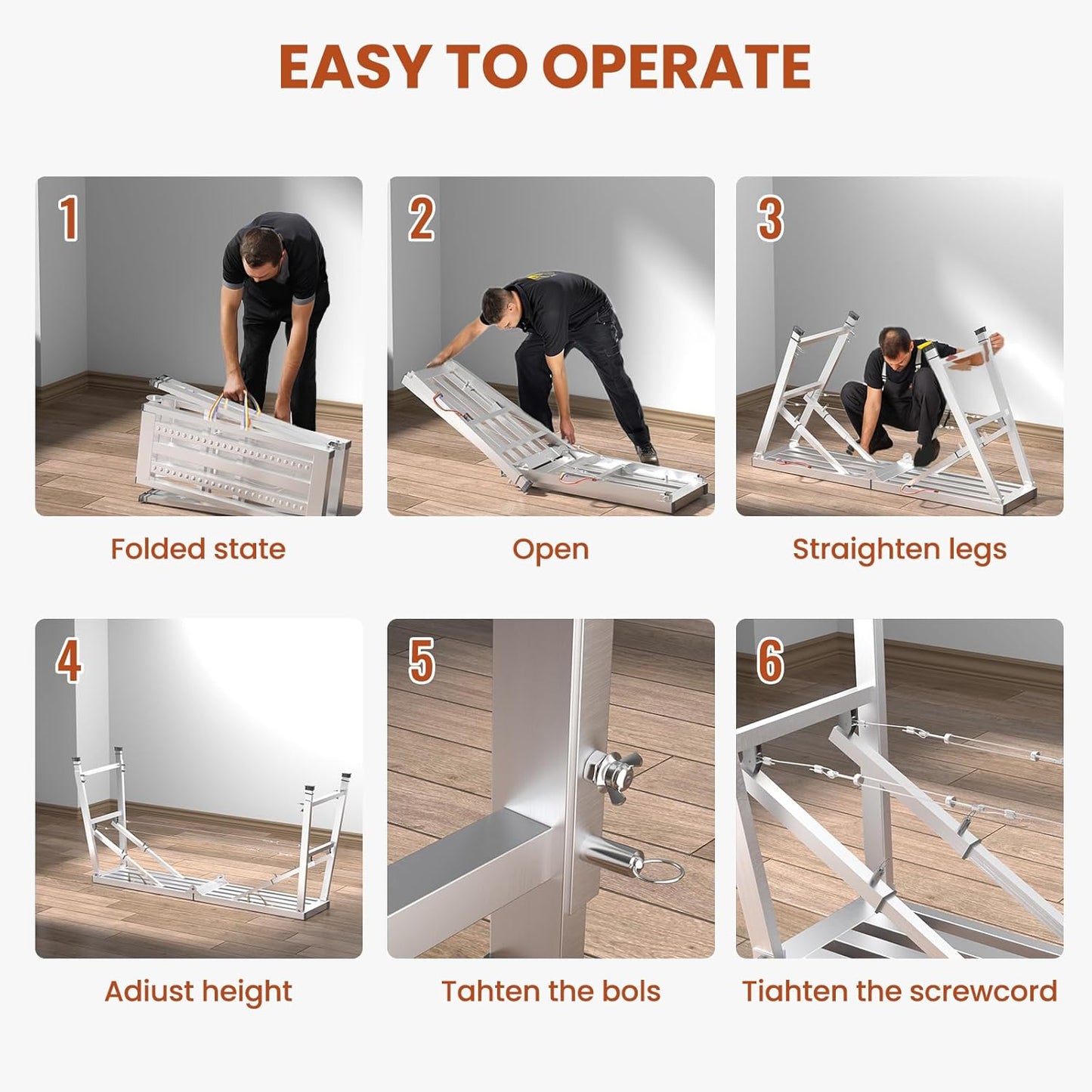 Adjustable Scaffolding Platform, 71" L x 15" W x 35"-57" H Alloy Portable Multi Purpose Work Platform with Double Rope, 800 lbs Load Capacity Folding Work Bench for Car Washing, Repairing, Painting