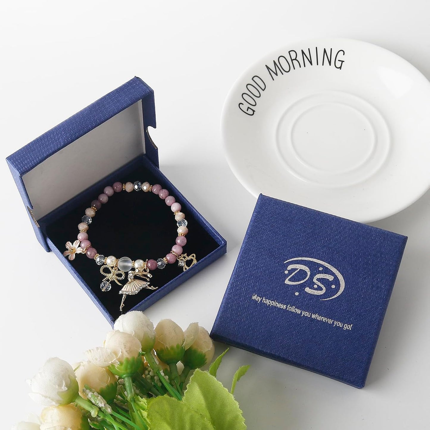 DS 4PCS Beaded Charm Bracelets for Teen Girls Dainty cute cartoon Crystal Beads Pearl Bracelets anklets set for woman and girls Adjustable Stretch bracelet birthday Gift For Friends