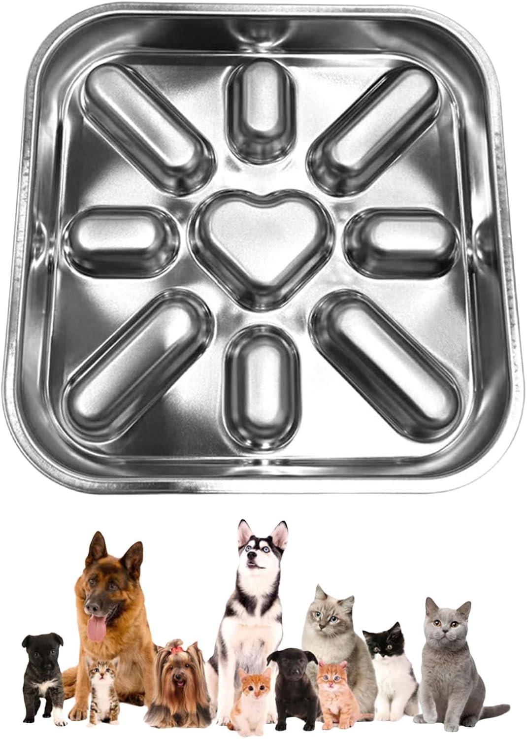FEESHOW Slow Feed Dog Bowl Stainless Steel Anti Choke Interactive Maze Pattern Slows Down Eating Durable Metal Bowl Square One Size